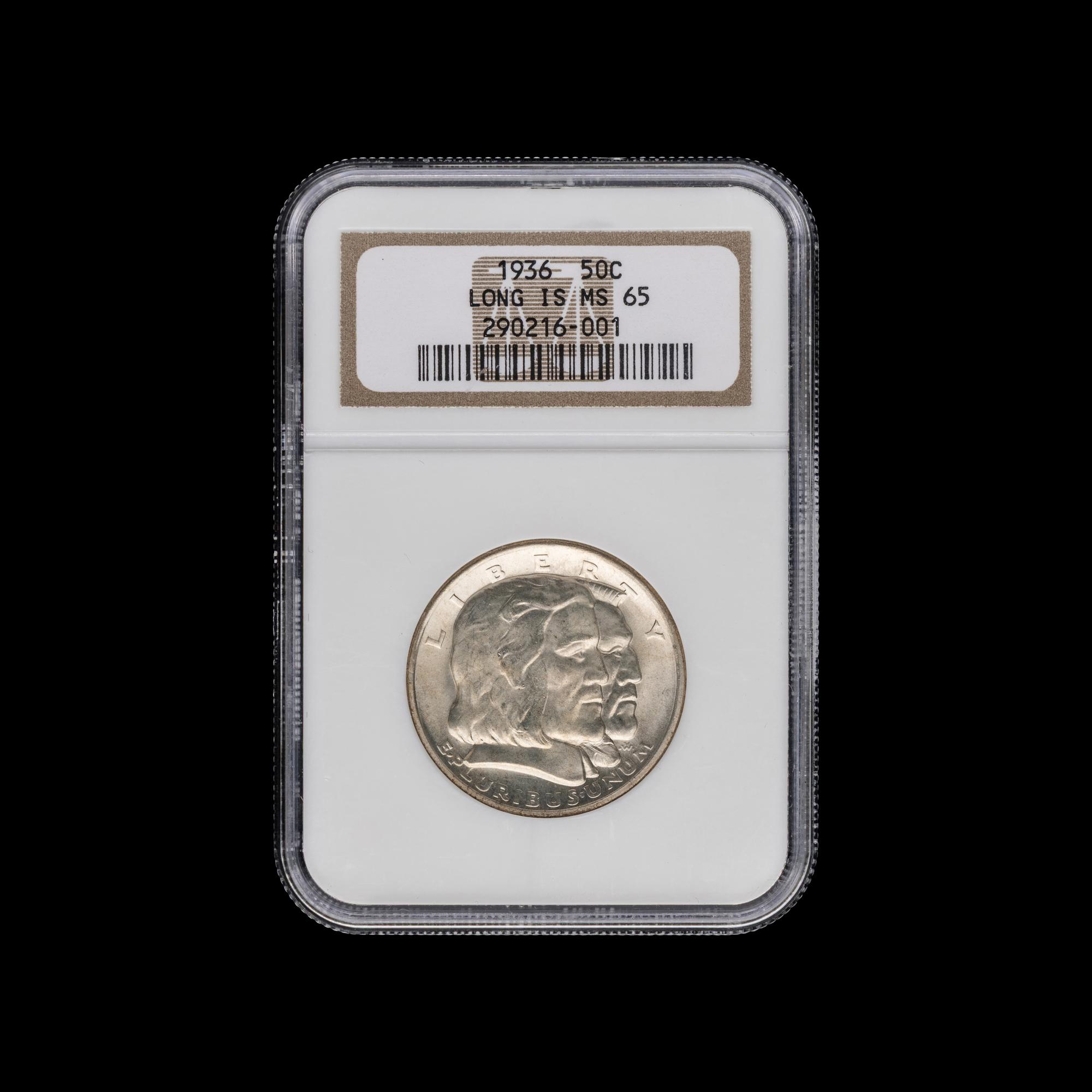 A 1936 Long Isla nd Commemorative 50c Coin [NGC MS65]
