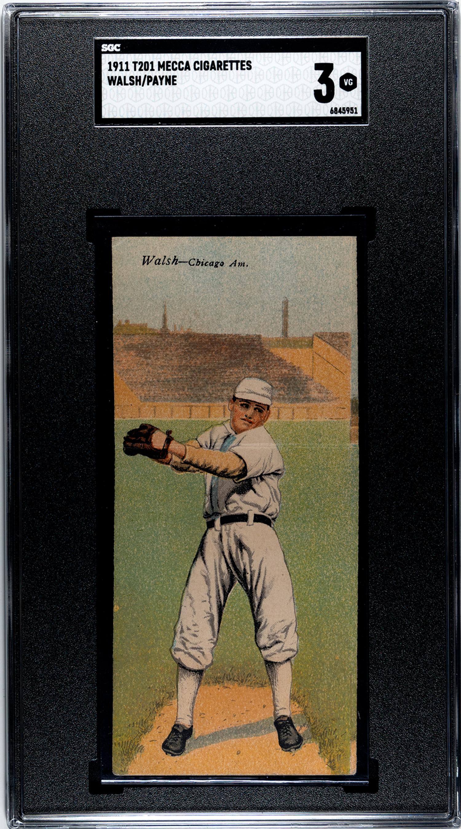 A 1911 Mecca Cigarettes T201 Ed Walsh / Fred Payne Double Folder Baseball Card (SGC 3 VG)