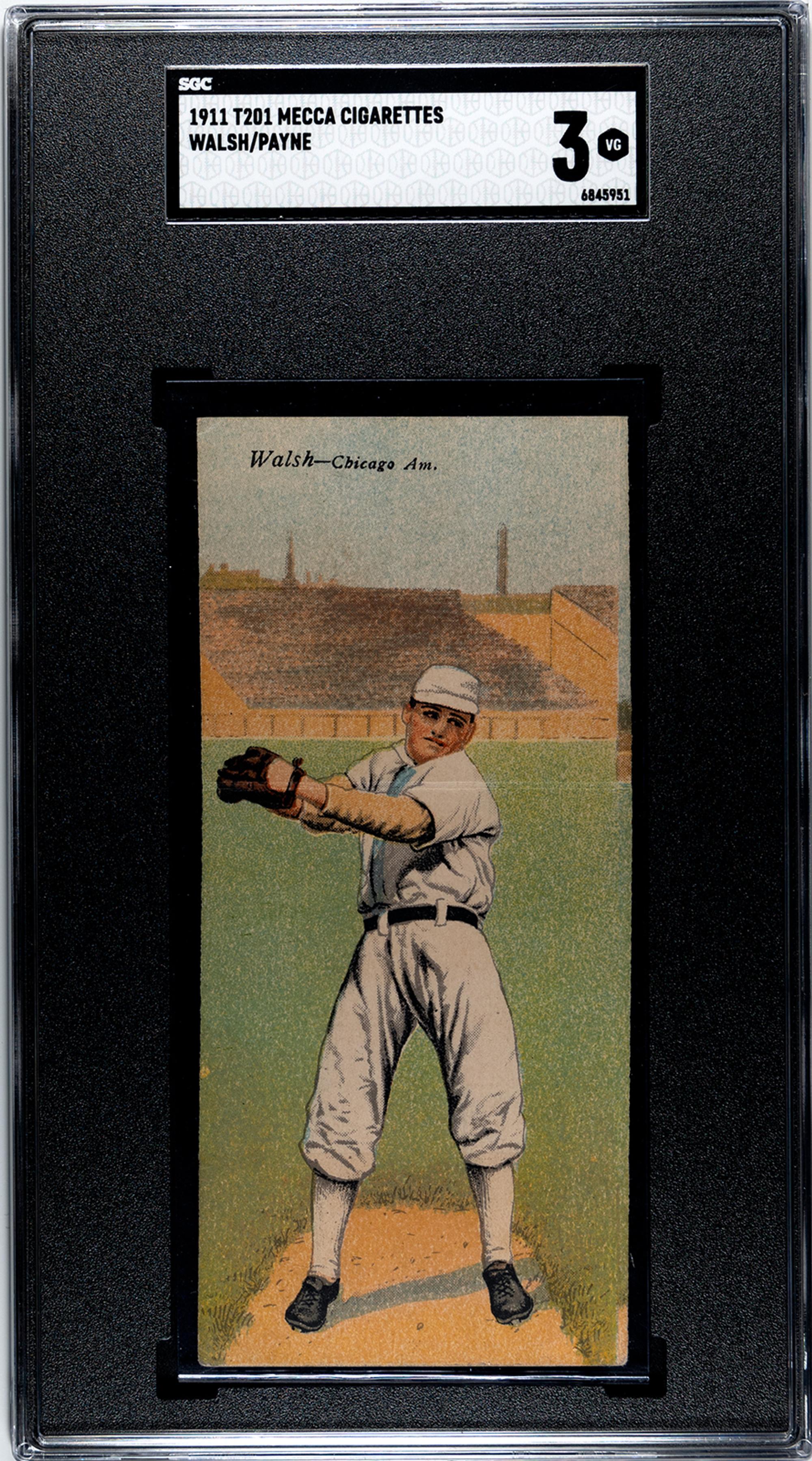 A 1911 Mecca Cigarettes T201 Ed Walsh / Fred Payne Double Folder Baseball Card (SGC 3 VG)