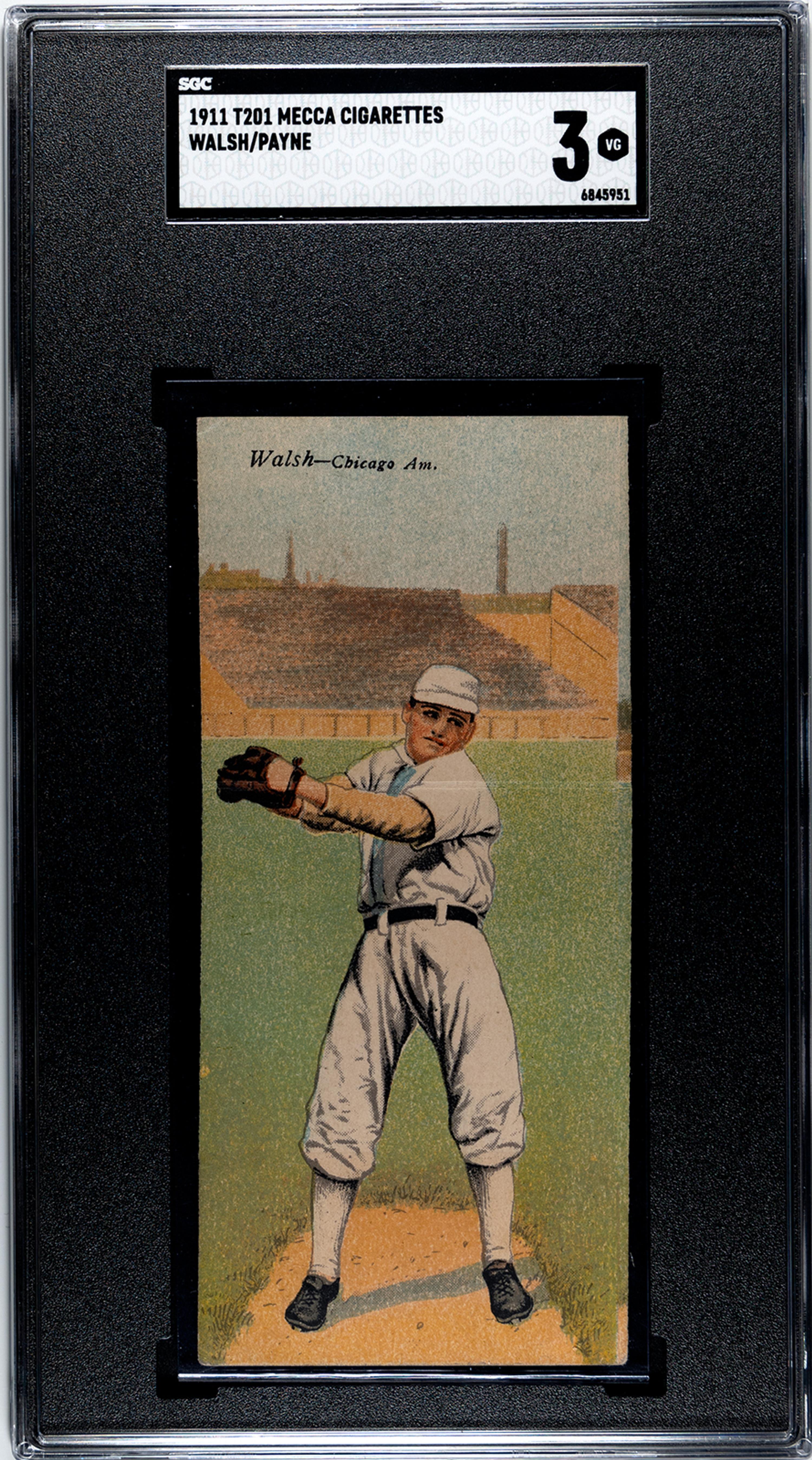 A 1911 Mecca Cigarettes T201 Ed Walsh / Fred Payne Double Folder Baseball Card (SGC 3 VG)