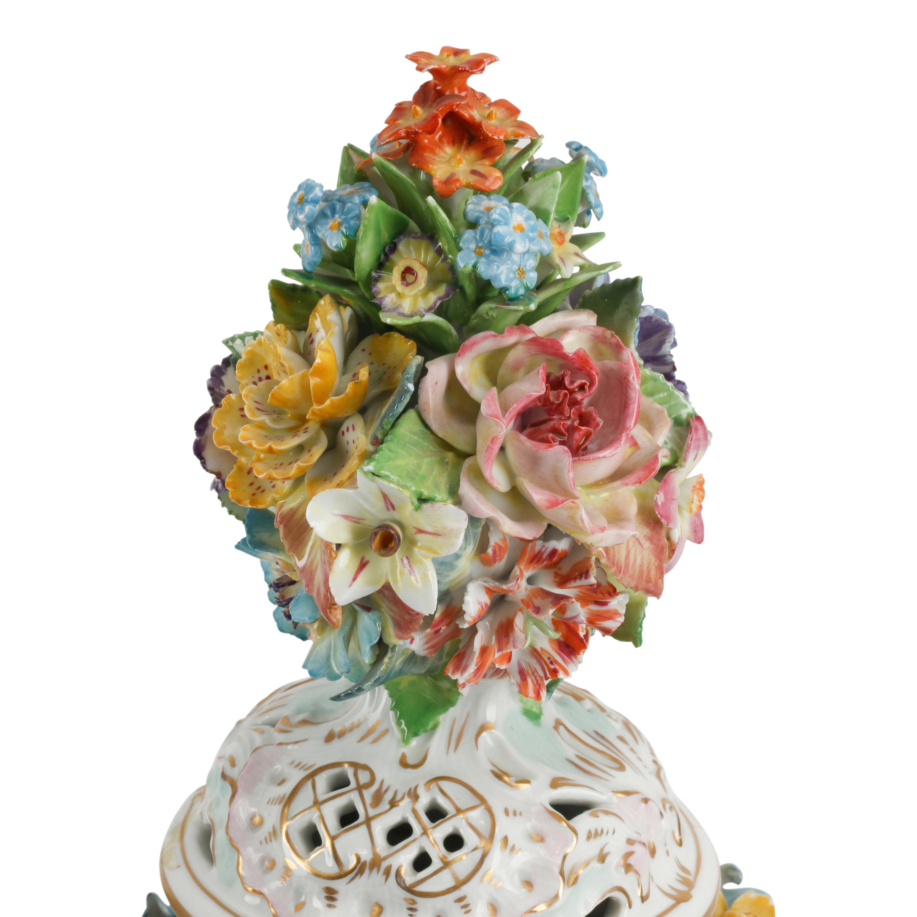 A Pair of Dresden Porcelain Urns and Covers