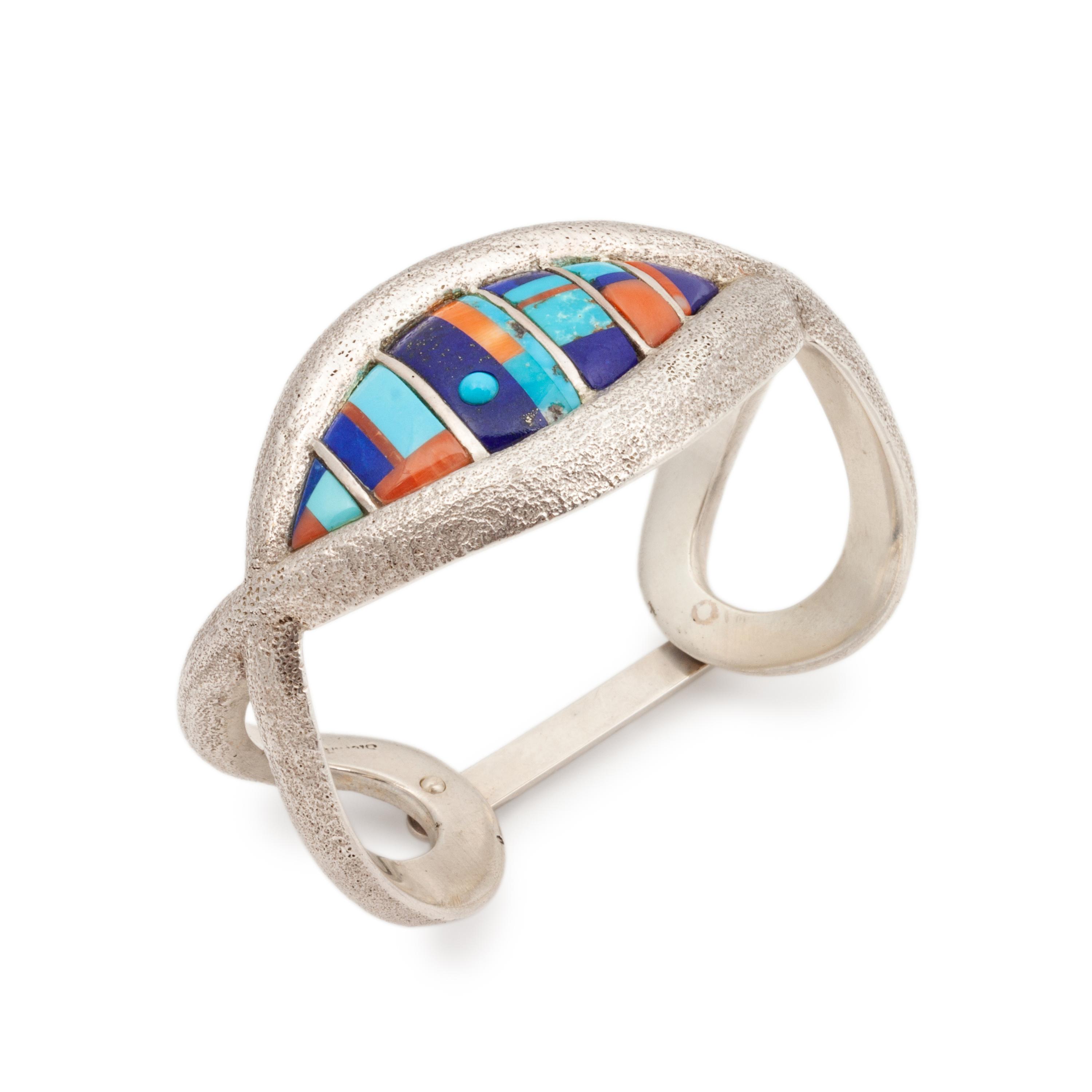 Tufa Cast Cuff, with Turquoise, Coral and Lapis Inlay Lot is located and will ship from Denver, Colorado.