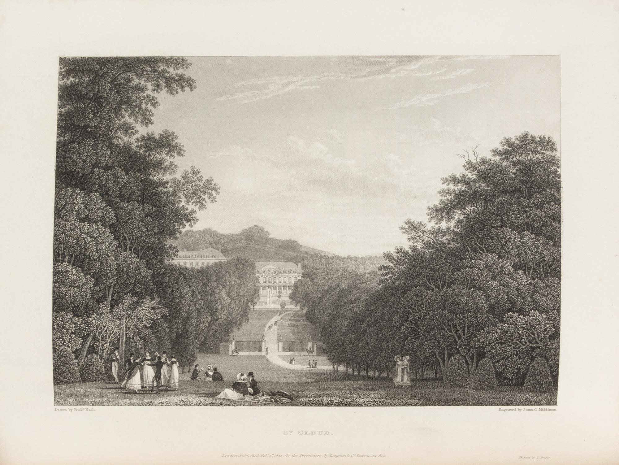 NASH, Frederick, John SCOTT, and P.B. de la BOISSIERE. Picturesque Views of the City of Paris and its Environs. London, 1823. 2 vols.