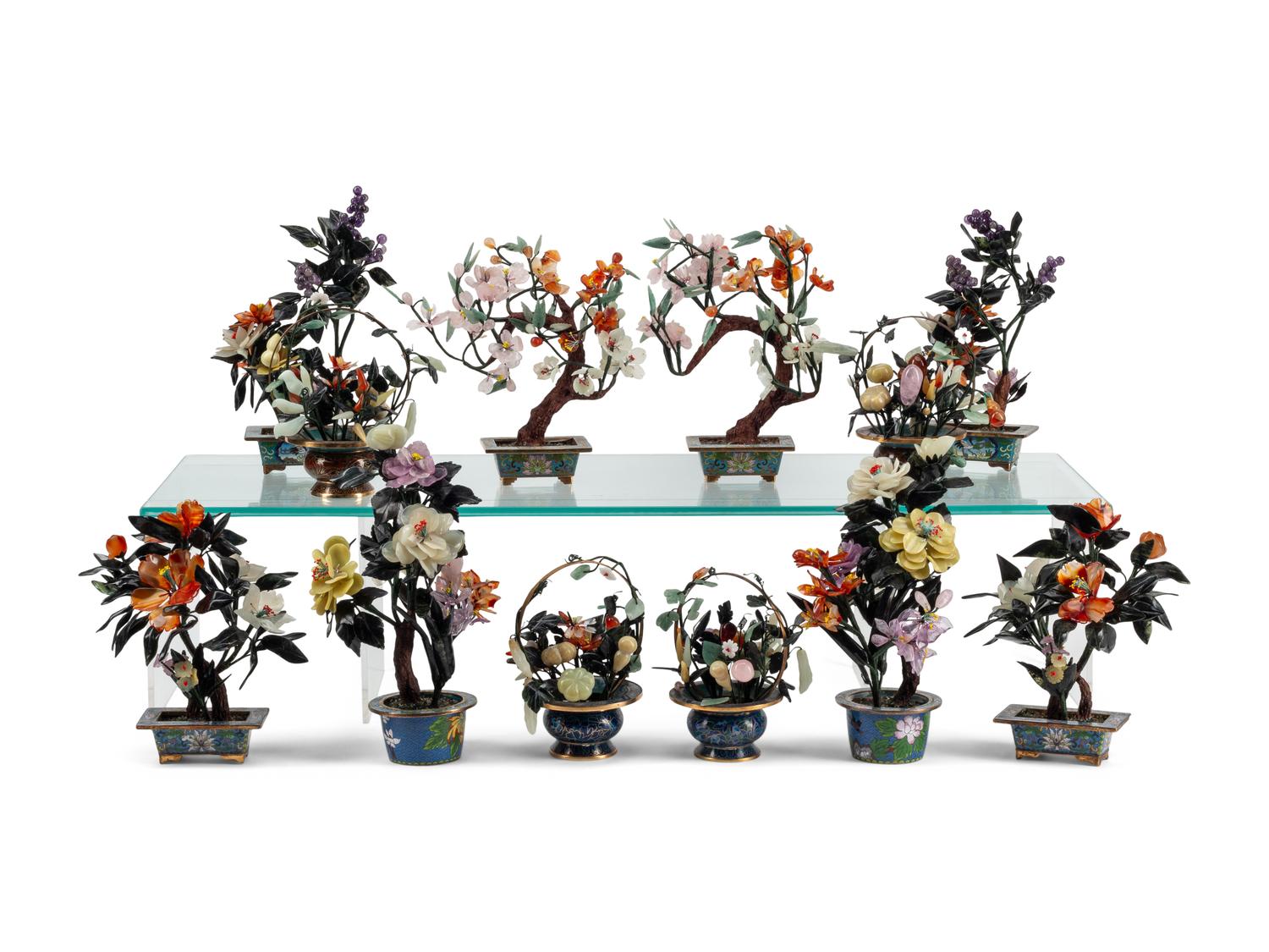 Six Pairs of Chinese Hardstone Models of Flowering Trees