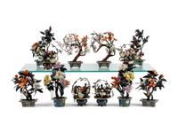 Six Pairs of Chinese Hardstone Models of Flowering Trees