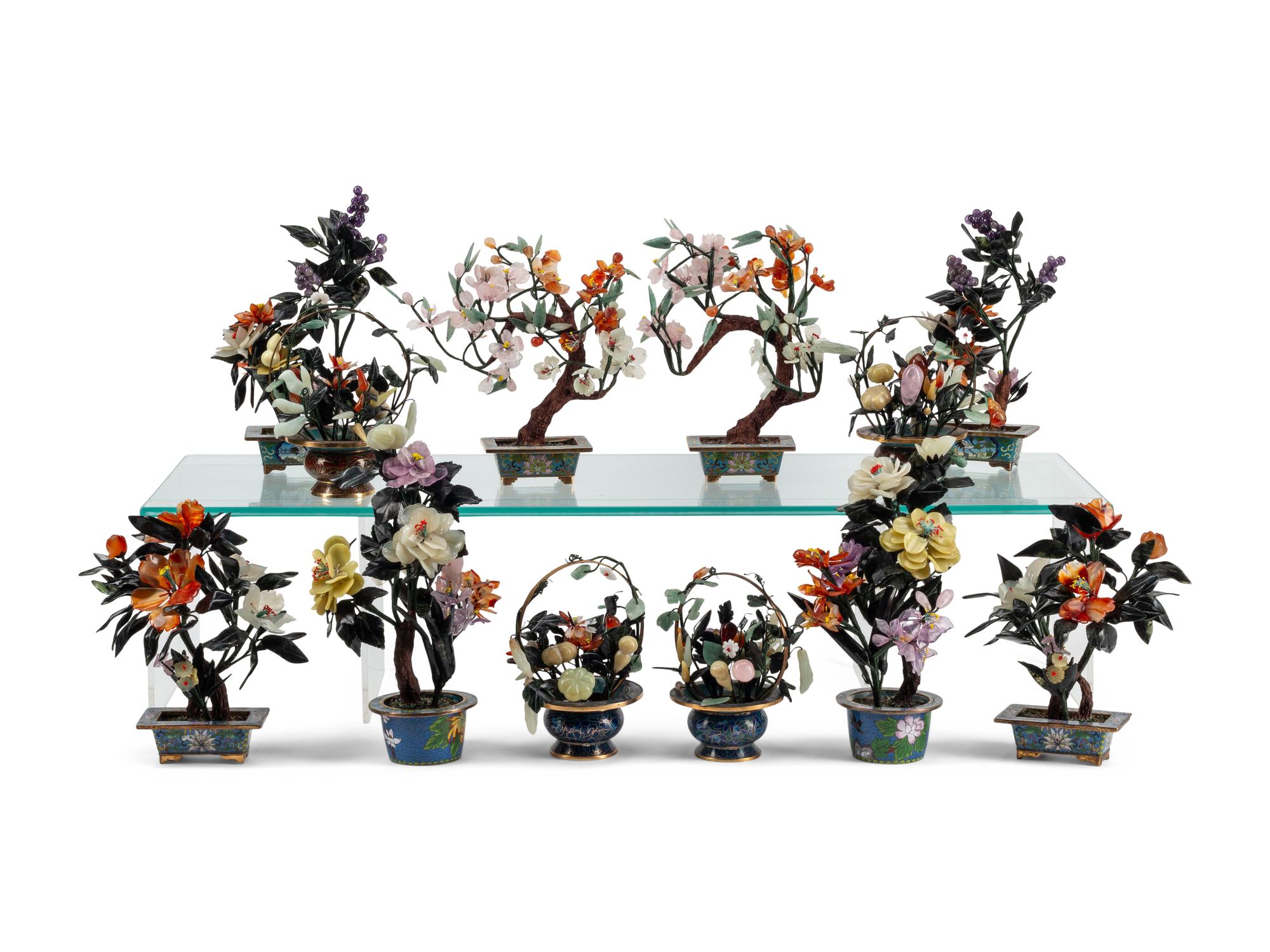 Six Pairs of Chinese Hardstone Models of Flowering Trees