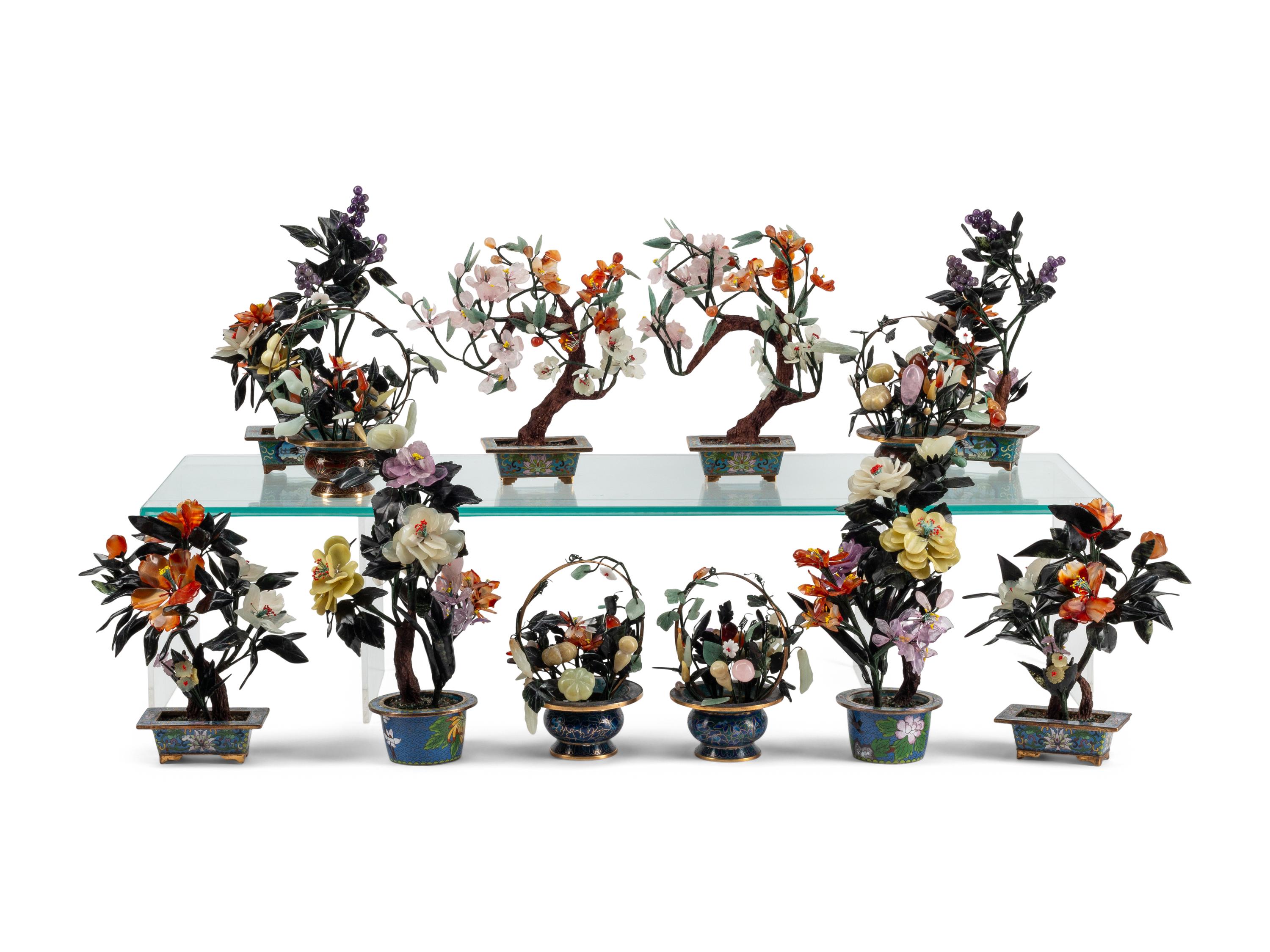 Six Pairs of Chinese Hardstone Models of Flowering Trees