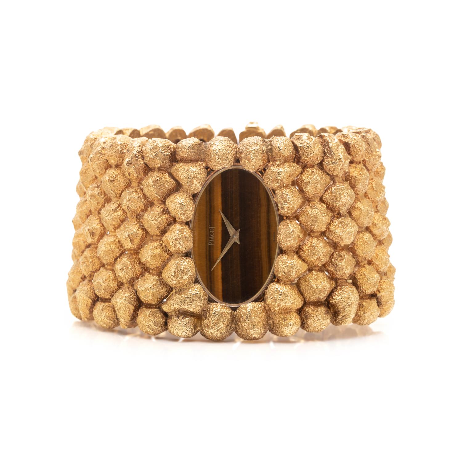 PIAGET, VINTAGE, 18K YELLOW GOLD AND TIGER'S EYE WRISTWATCH
