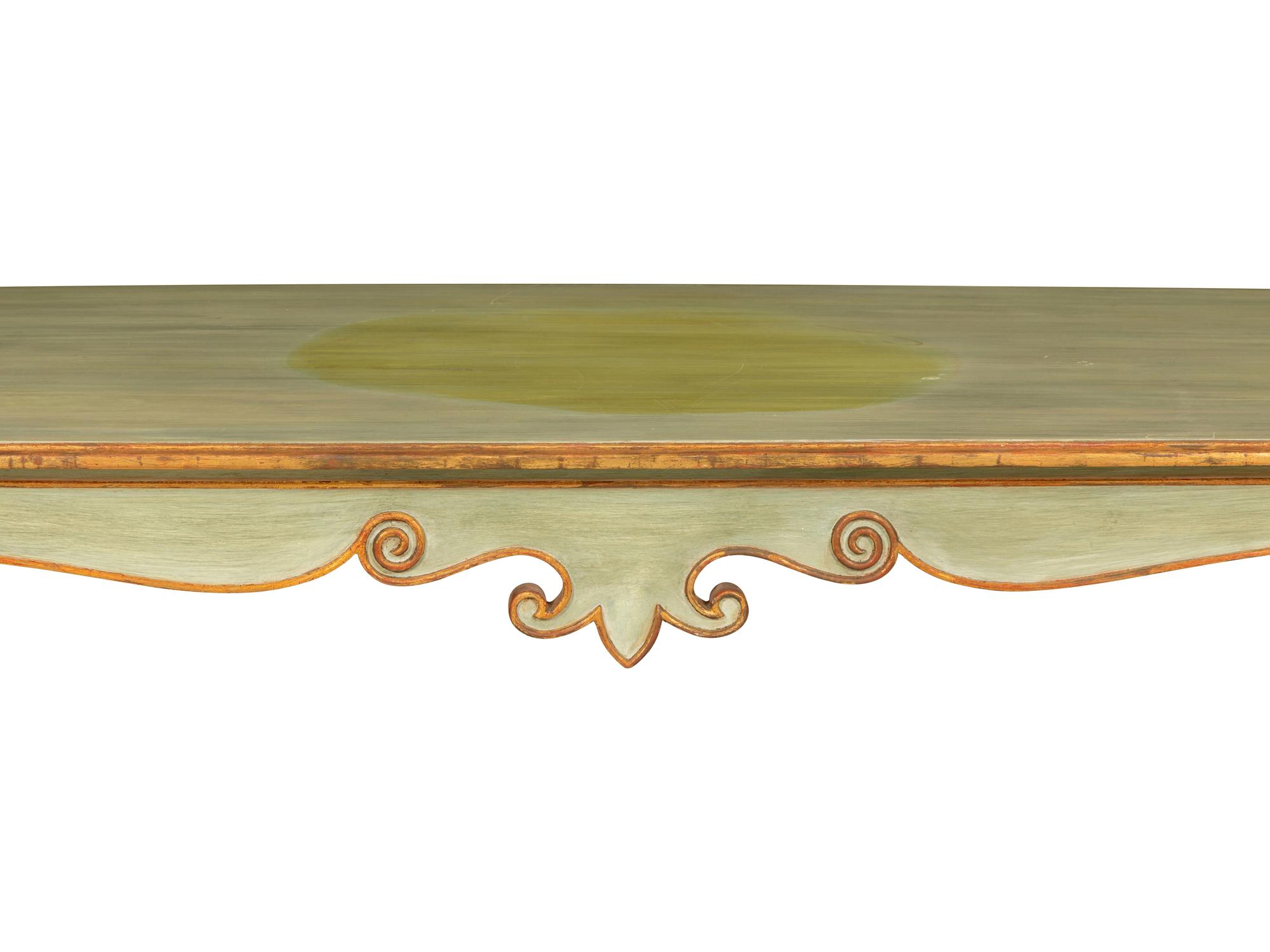 A Green Painted and Parcel-Gilt Long Console Table