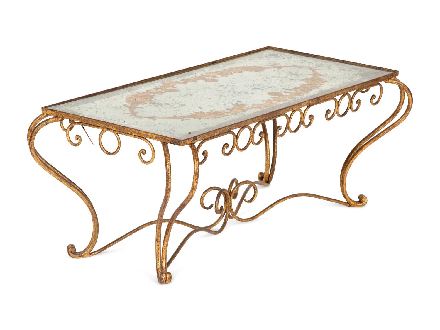 A Gilt Metal and Reverse Painted Glass Low Table