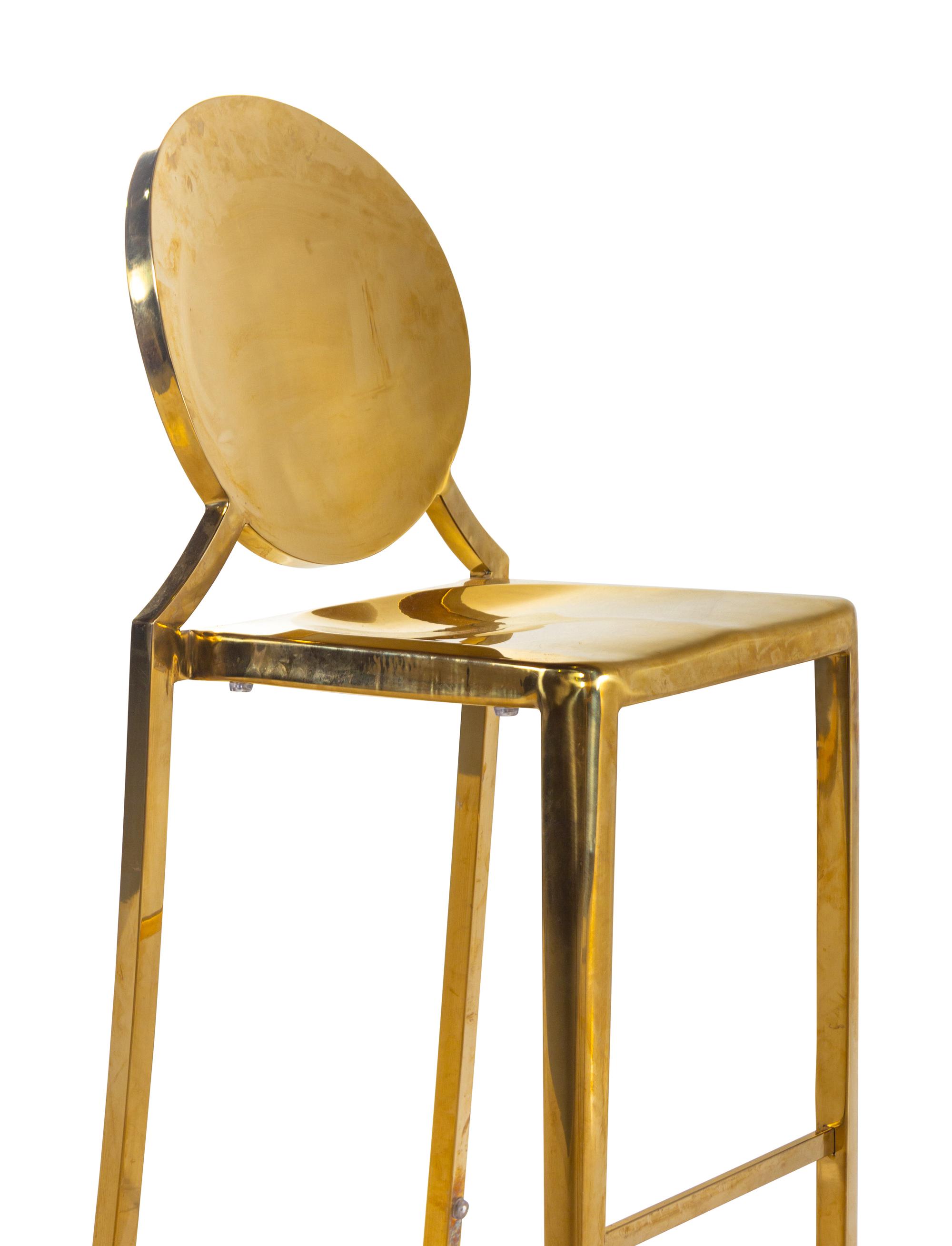 A Pair of Gilt Decorated Steel Eclipse Bar Stools