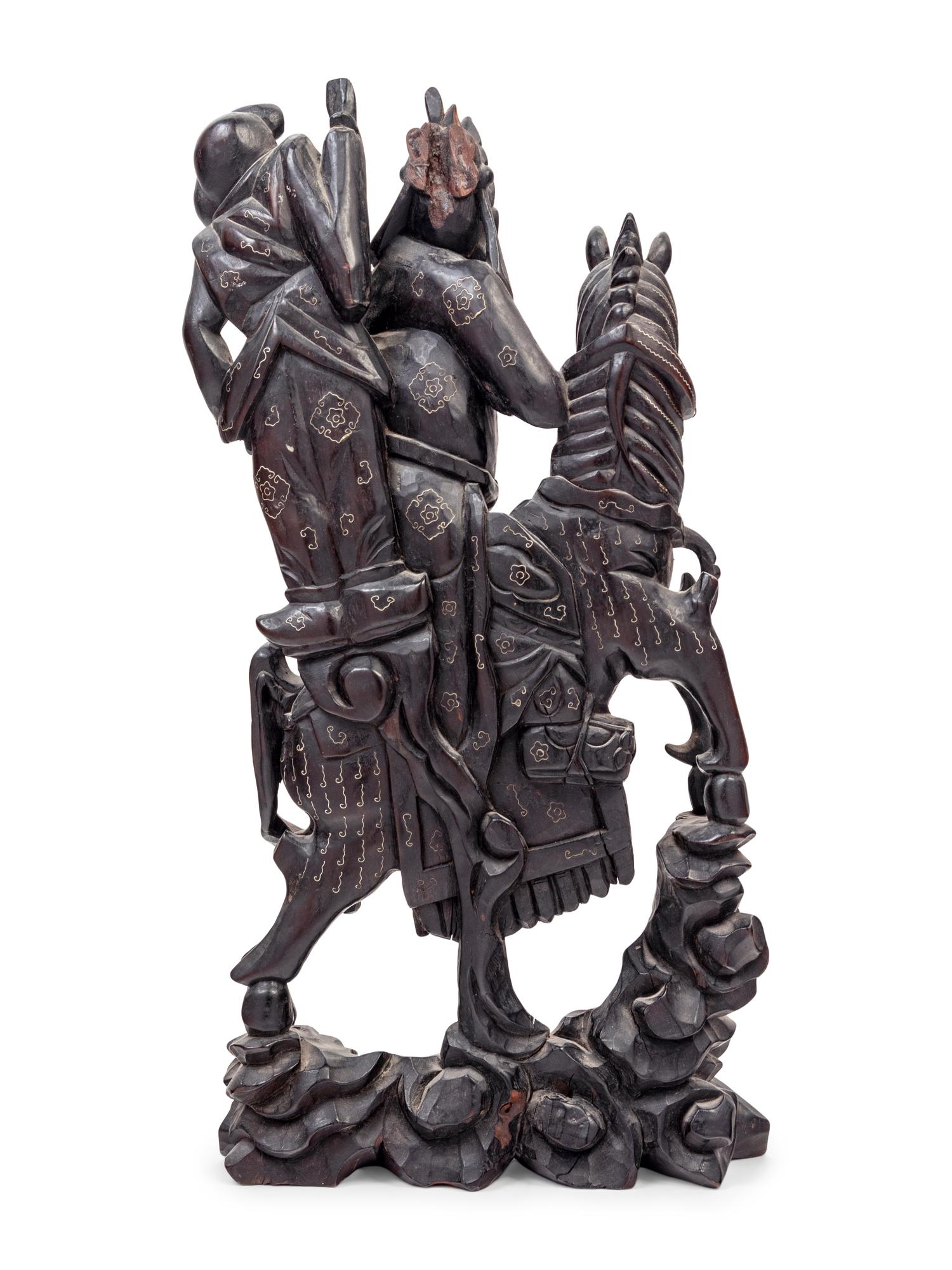 A Chinese Carved Hardwood Guangong Figure