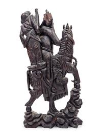 A Chinese Carved Hardwood Guangong Figure