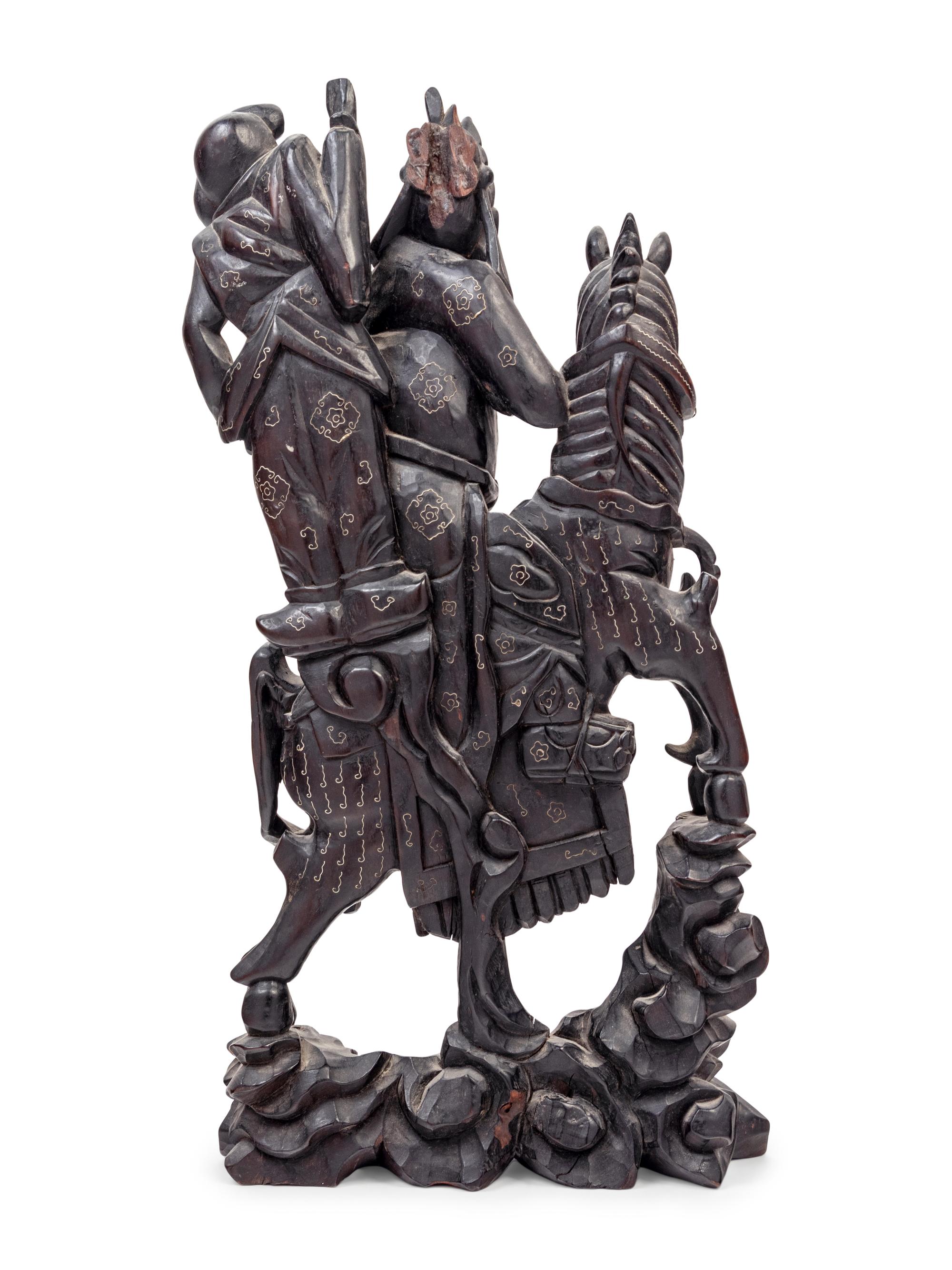 A Chinese Carved Hardwood Guangong Figure