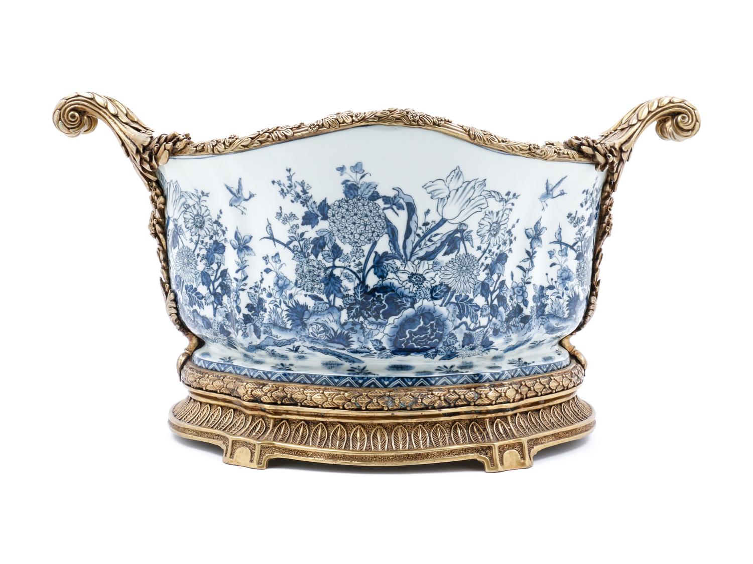 A Louis XVI Style Gilt Bronze Mounted Blue and White Chinese Porcelain Jardiniere — 20TH CENTURY