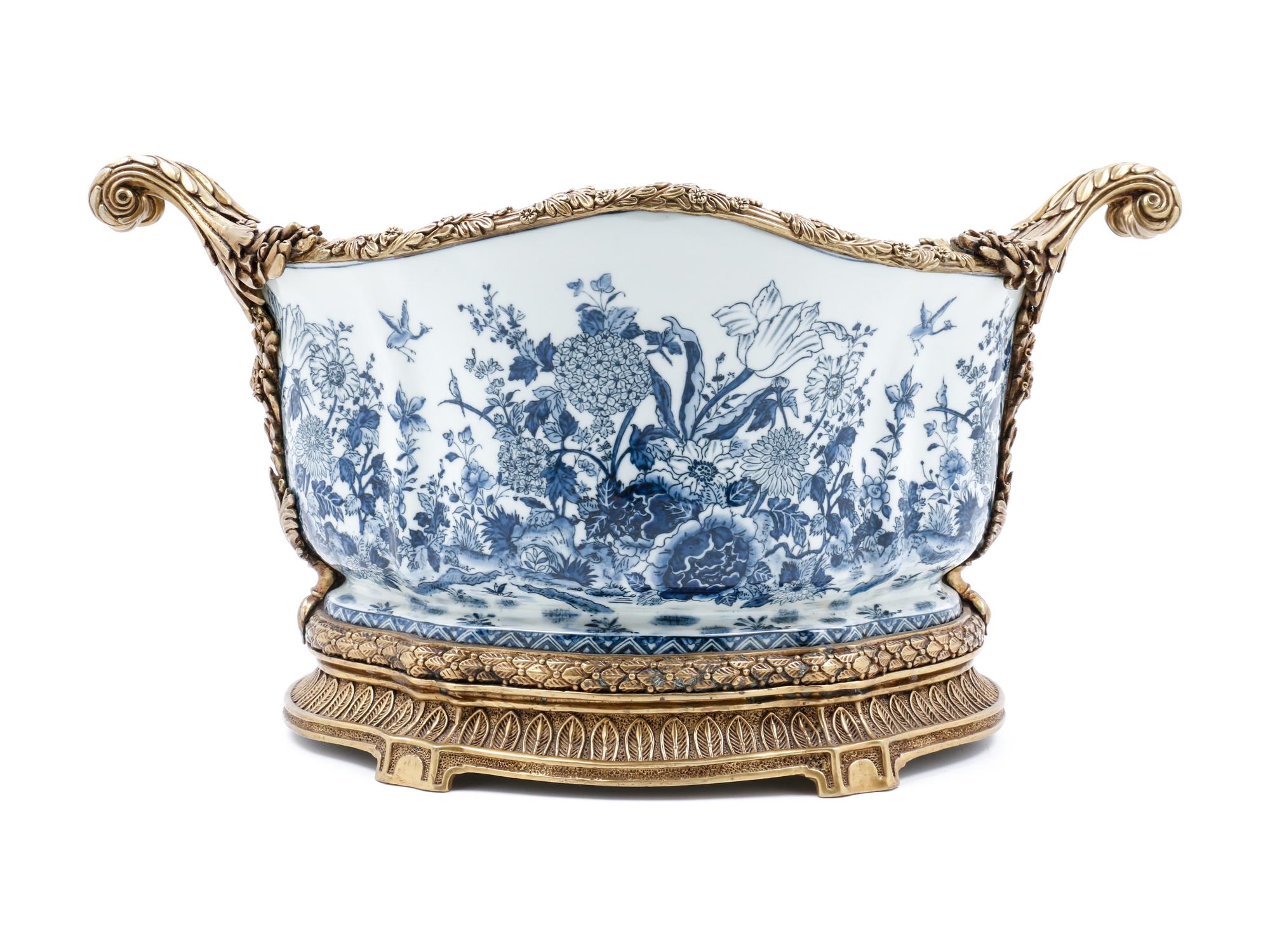 A Louis XVI Style Gilt Bronze Mounted Blue and White Chinese Porcelain Jardiniere — 20TH CENTURY