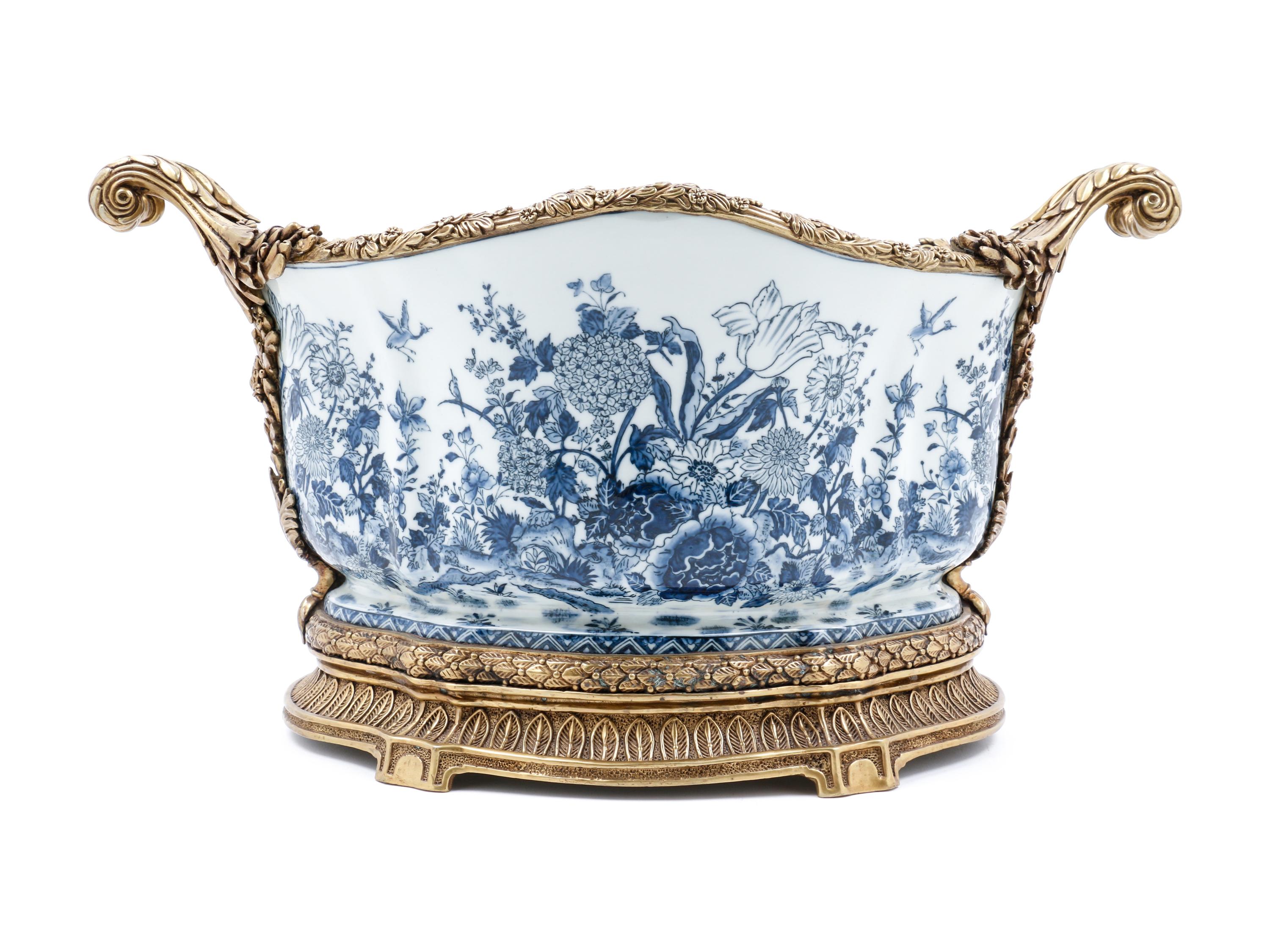 A Louis XVI Style Gilt Bronze Mounted Blue and White Chinese Porcelain Jardiniere — 20TH CENTURY