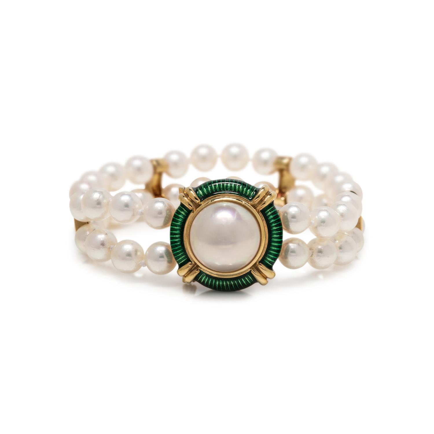 CULTURED PEARL AND ENAMEL BRACELET