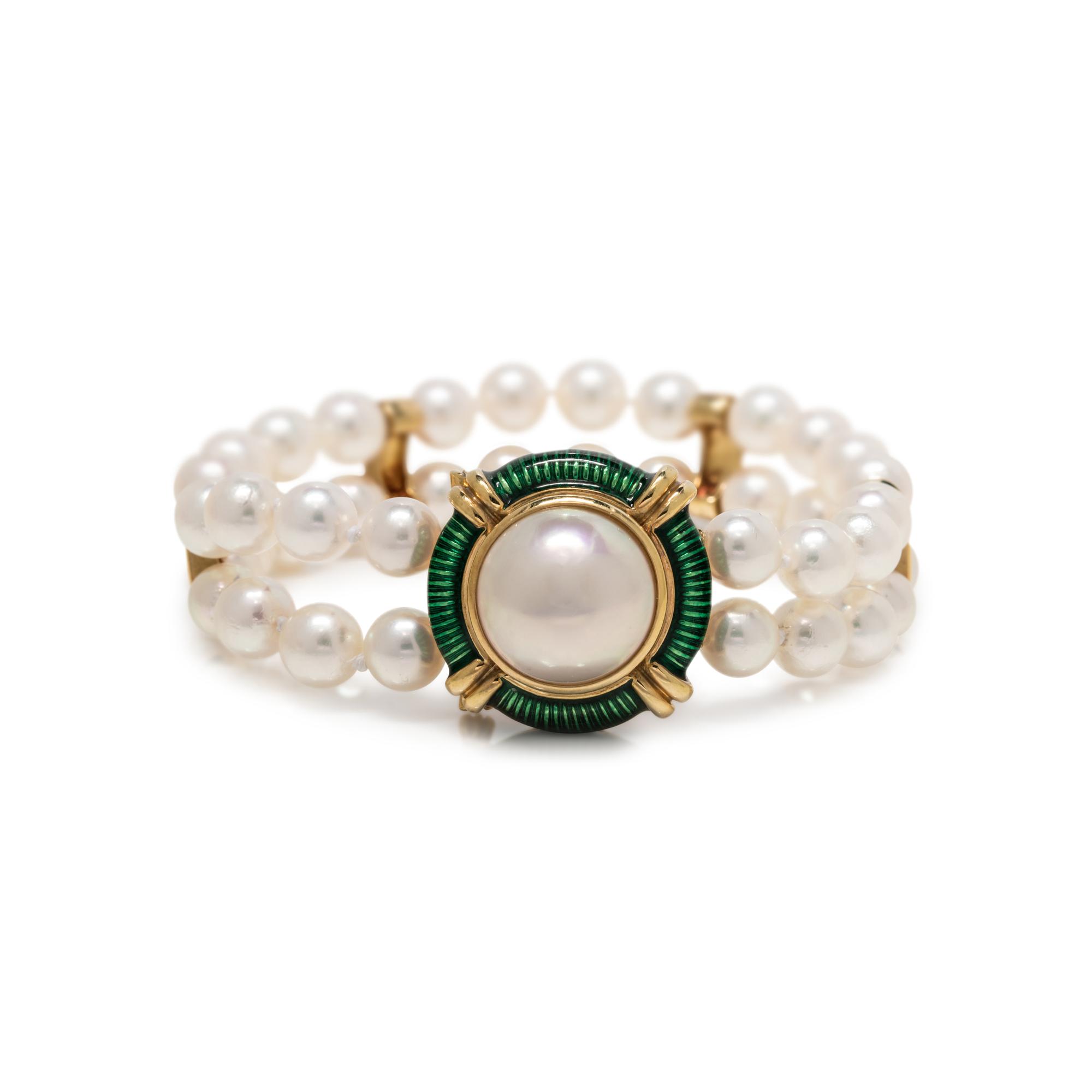 CULTURED PEARL AND ENAMEL BRACELET