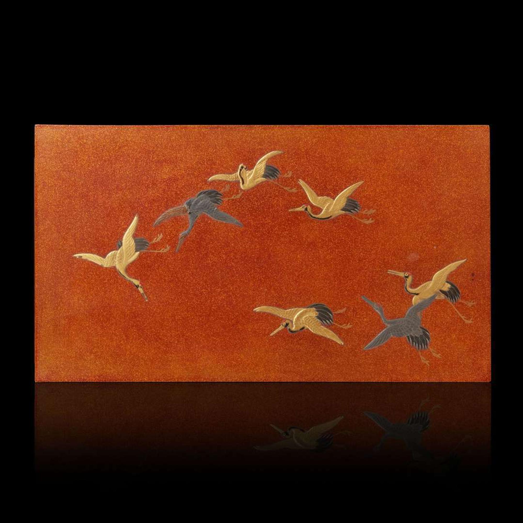 A Japanese lacquered "Cranes" table cabinet 日本漆器小柜 Meiji/Taisho period ?????