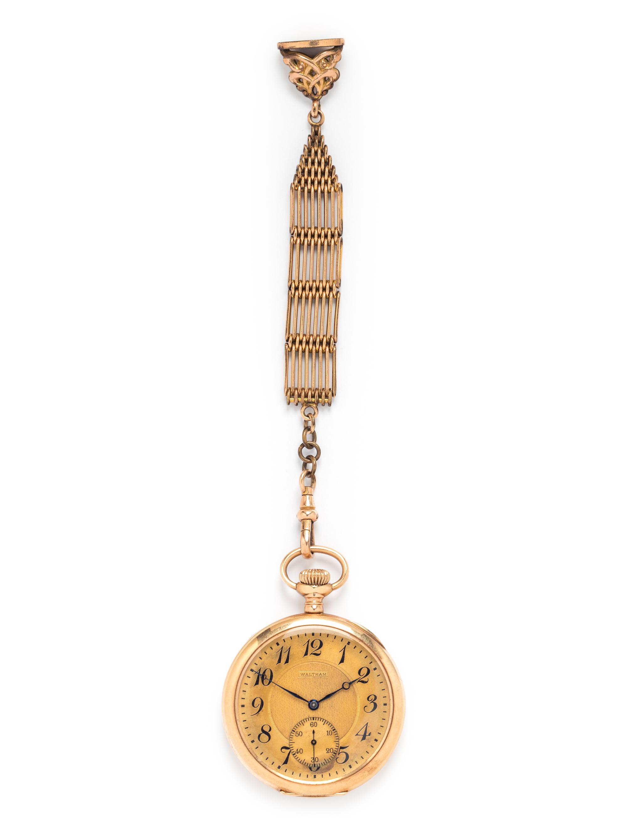 WALTHAM, 14K YELLOW GOLD OPEN FACE POCKET WATCH