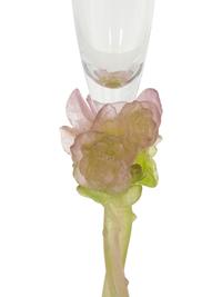 A Set of Twelve Daum Pâte de Verre and Colorless Glass Roses Champagne Flutes