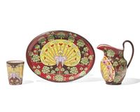 Three Wedgwood Enamel Decorated Lindsay Ware Articles