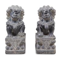 A Pair of Chinese Carved Stone Temple Lions