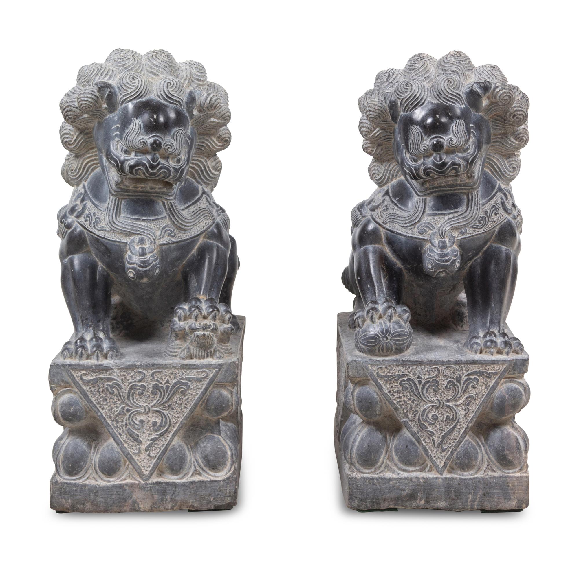 A Pair of Chinese Carved Stone Temple Lions