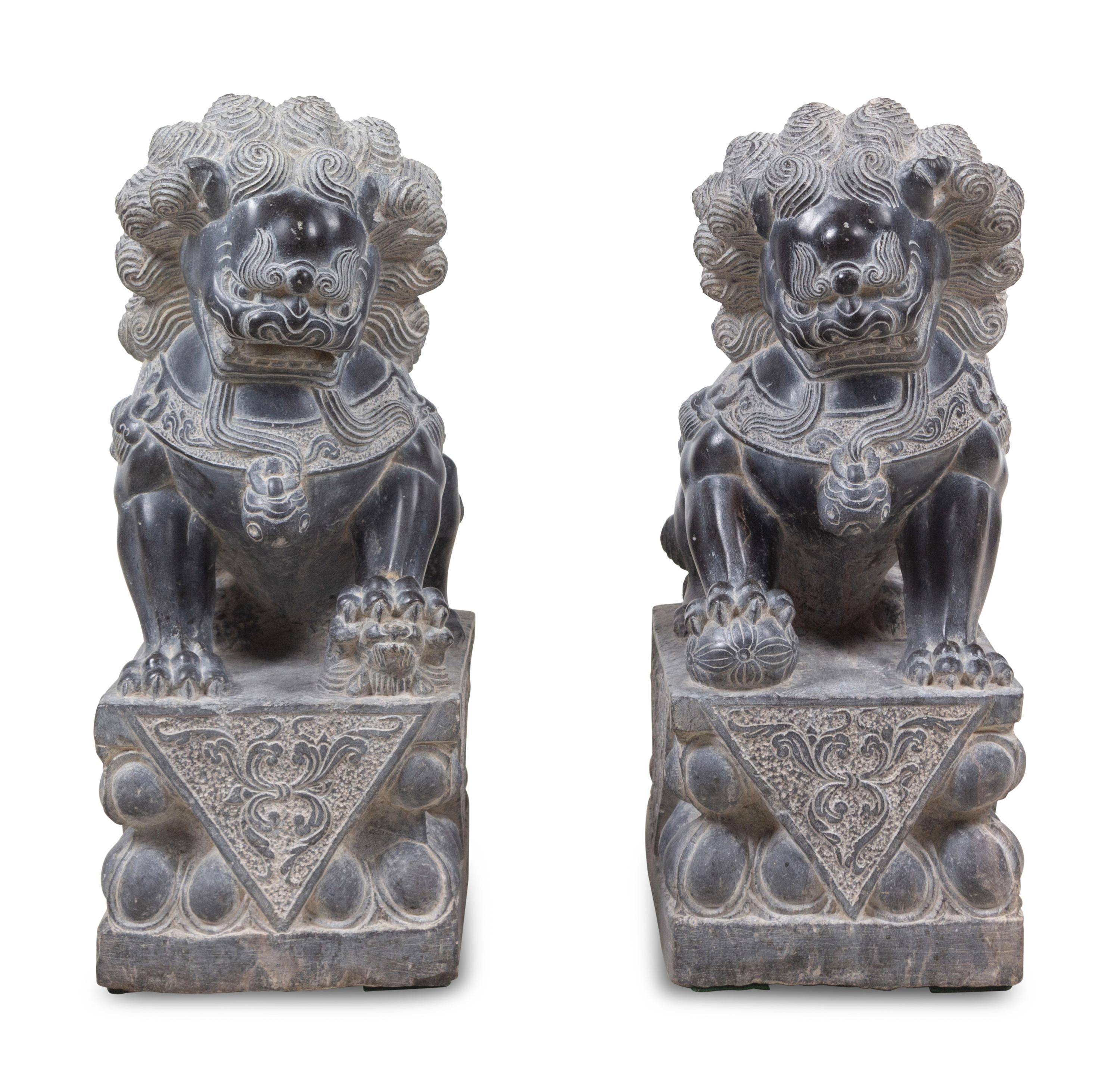 A Pair of Chinese Carved Stone Temple Lions