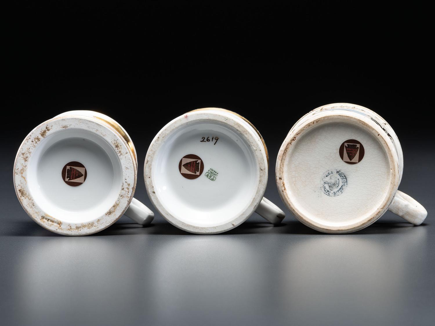 Three Porcelain Shaving Mugs Depicting Automobiles