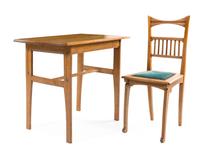 A Belgian Art Nouveau Table and Chair Height of table 29 3/8 x width 35 1/2 x depth 23 1/4 inches. — FIRST HALF 20TH CENTURY