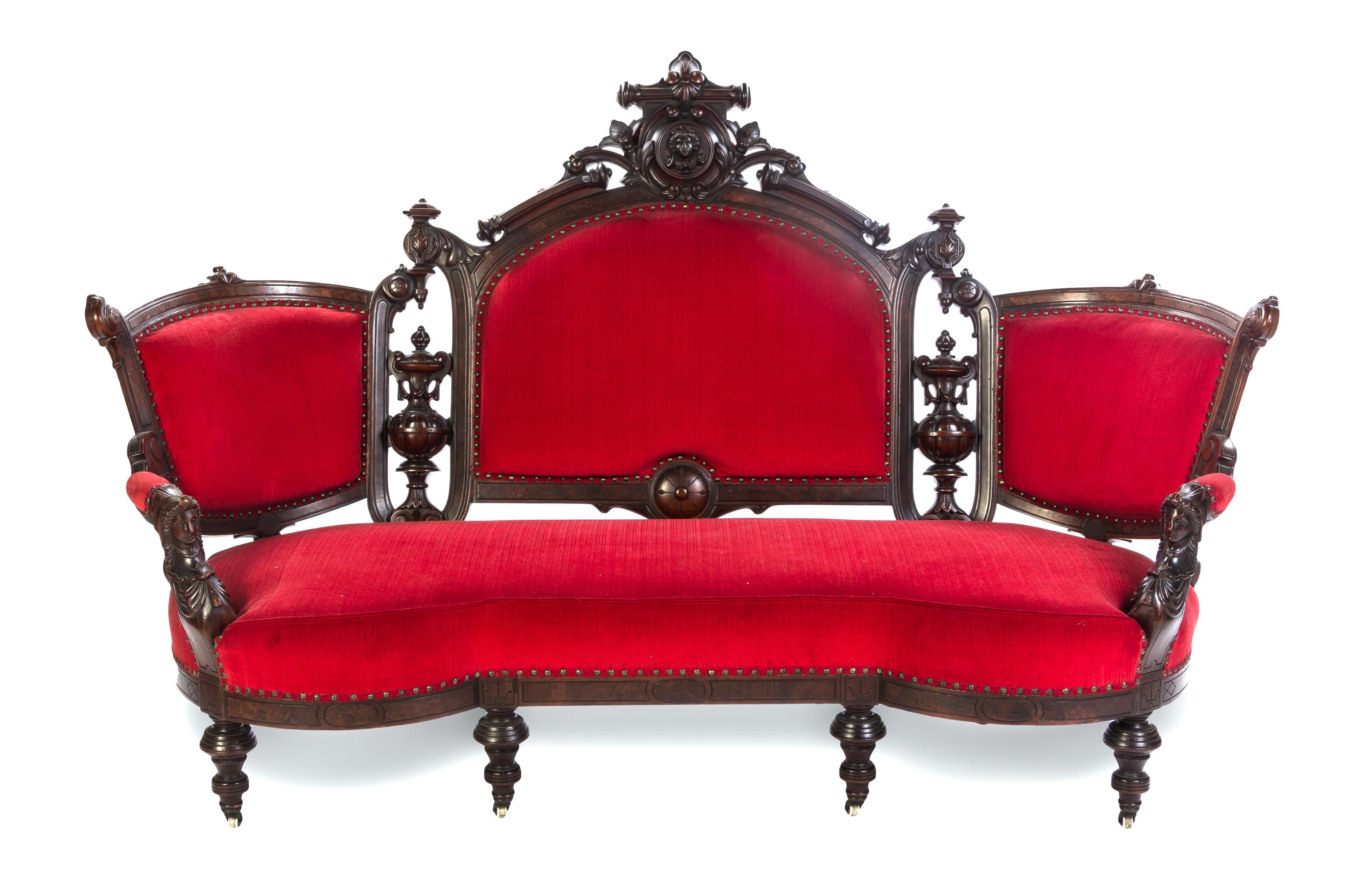 A Victorian Walnut Triple Back Settee, JEFF JELLIFF, Width 68 inches. — JEFF JELLIFF,