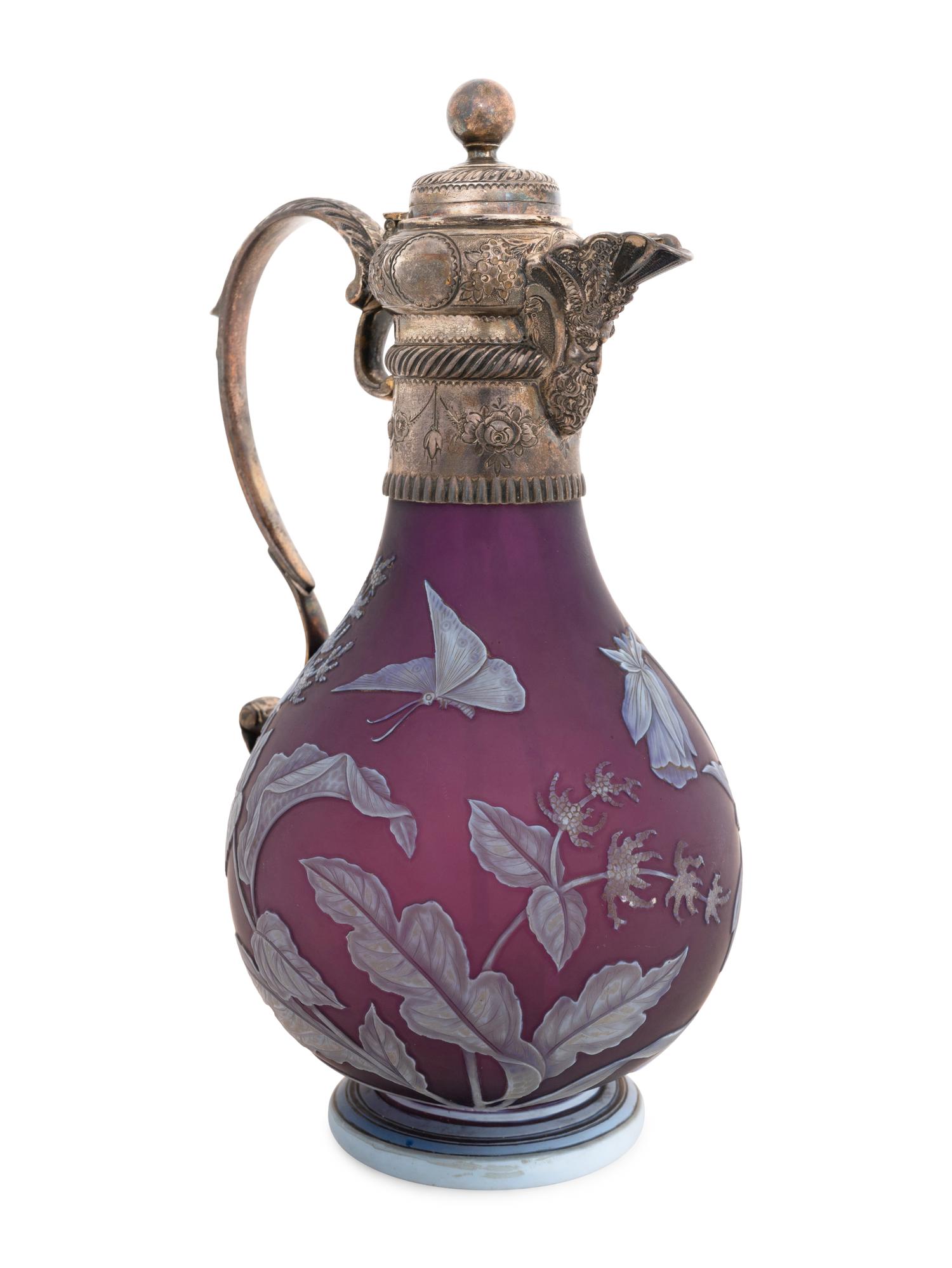 A Victorian Silver-Mounted Cameo Glass Pitcher
