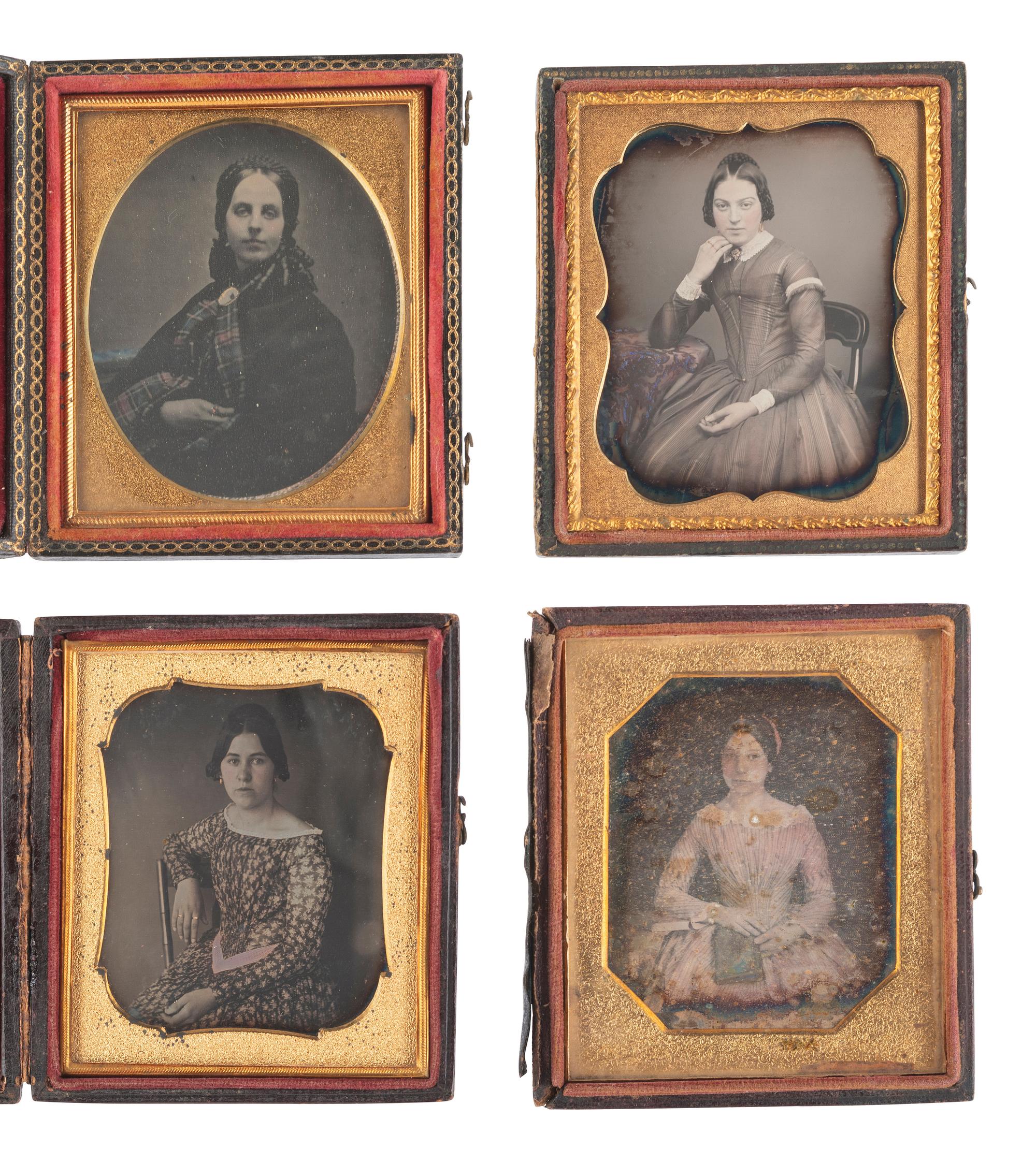 [EARLY PHOTOGRAPHY]. 13 cased images featuring hand tinting.