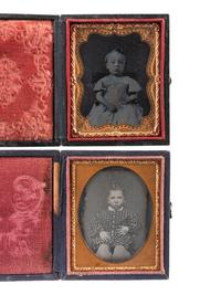 [EARLY PHOTOGRAPHY - PORTRAITURE]. A group of 21 assorted daguerreotypes, ambrotypes, tintypes, and CDVs of men, women, and children, with Kenosha, WI album with tintypes, CDVs, and cabinet cards.