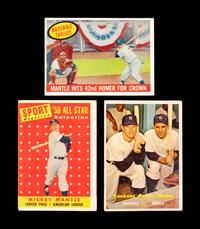 A Group of Three 1950s Topps Mickey Mantle Baseball Cards,