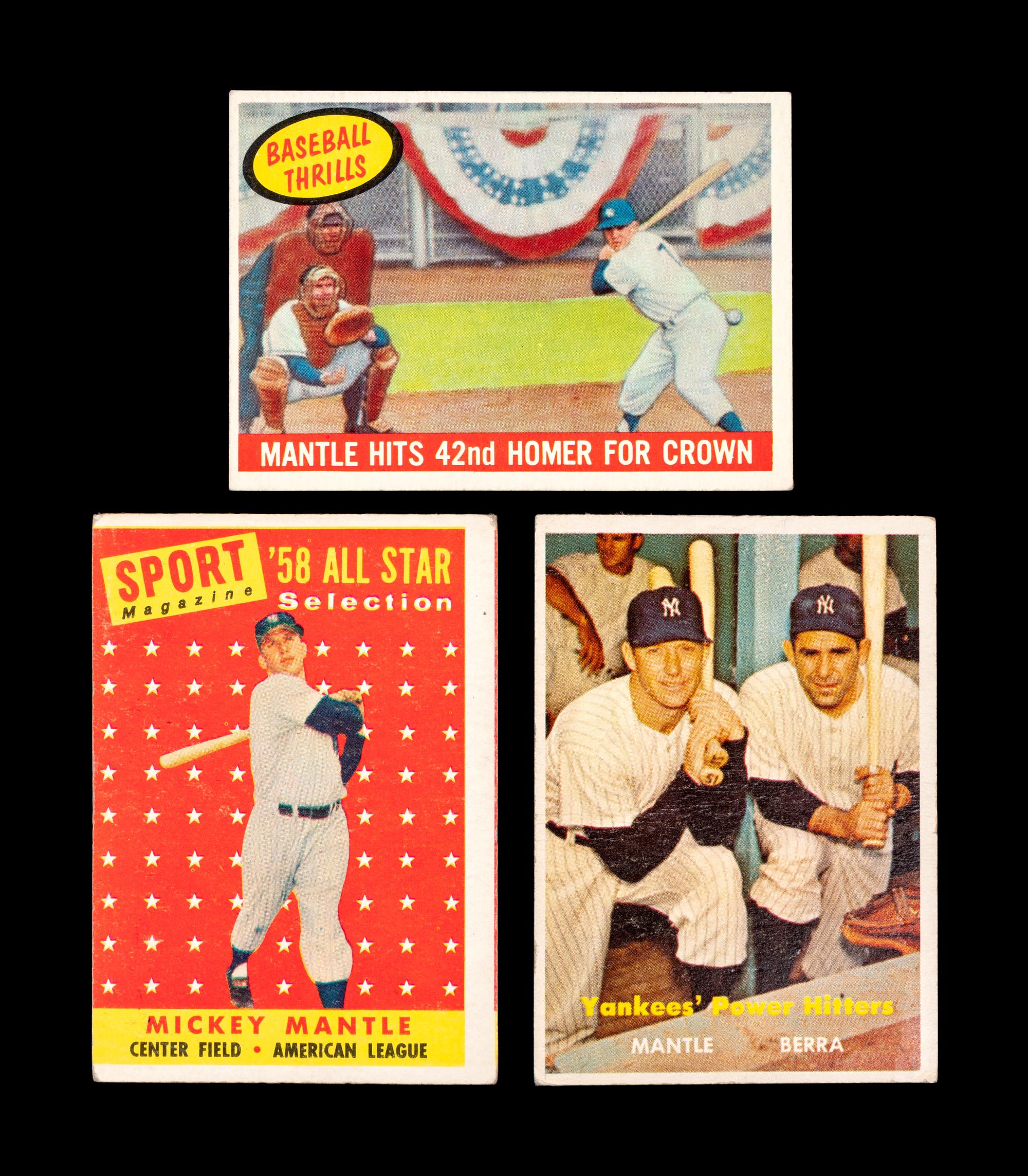 A Group of Three 1950s Topps Mickey Mantle Baseball Cards,