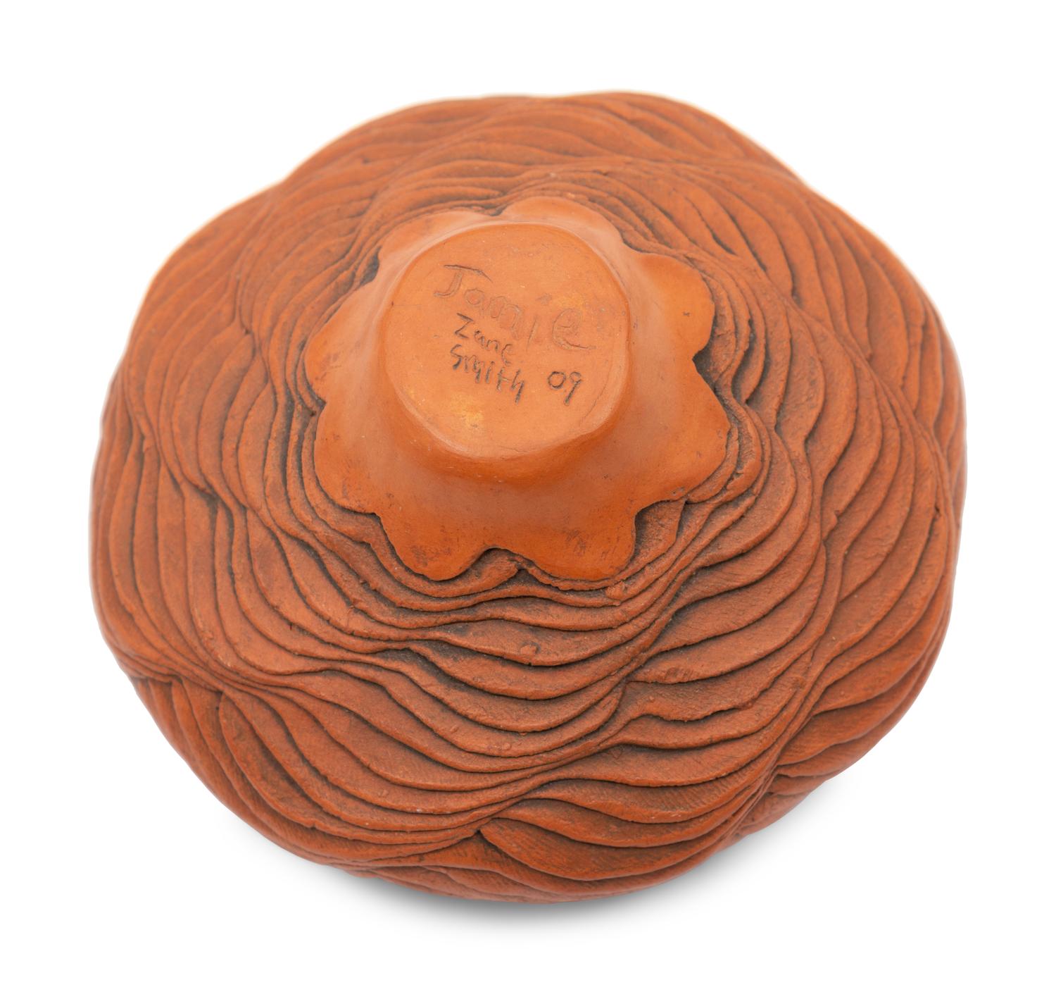 Floral Redware Seed Jar, Corrugations