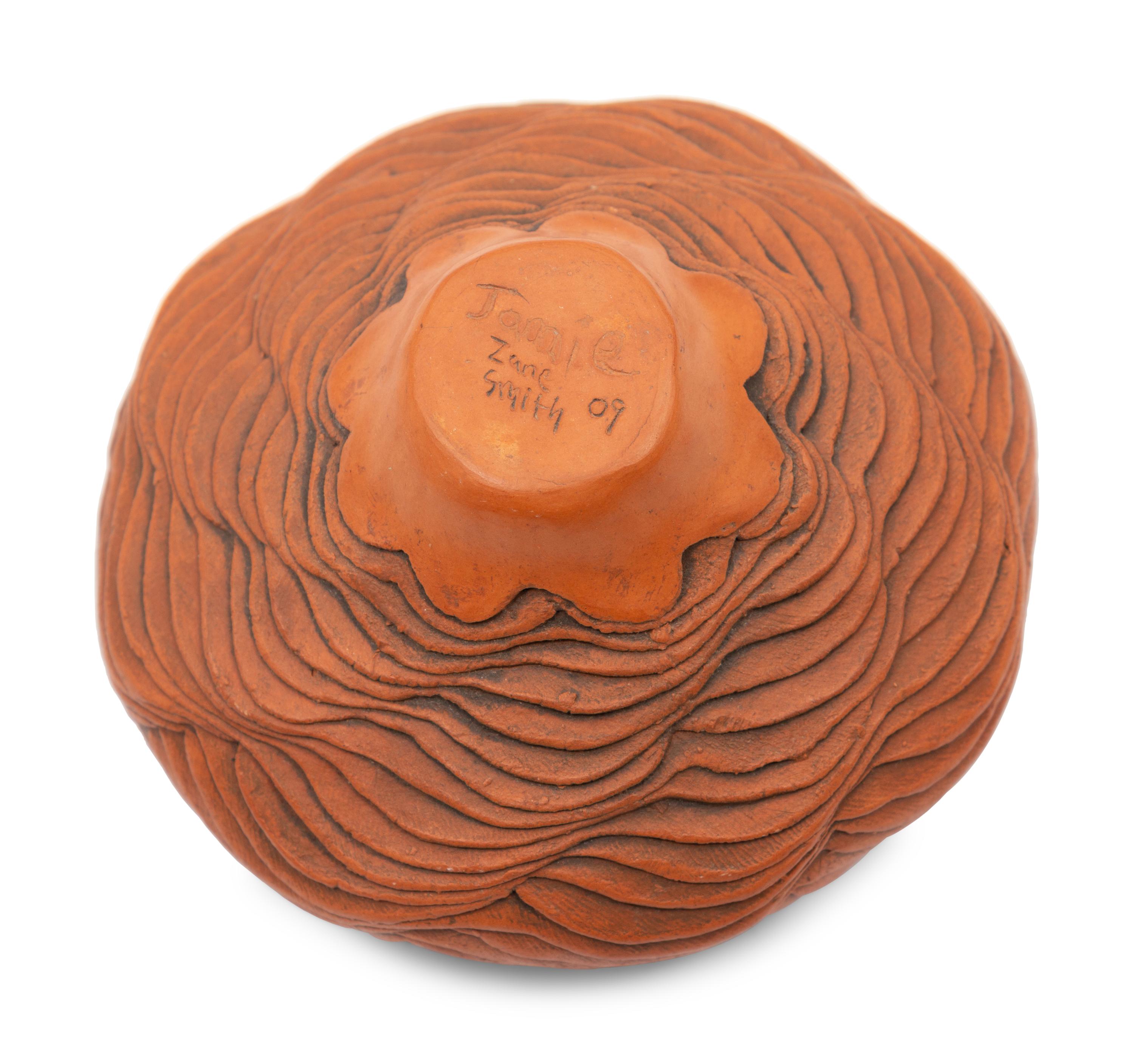 Floral Redware Seed Jar, Corrugations