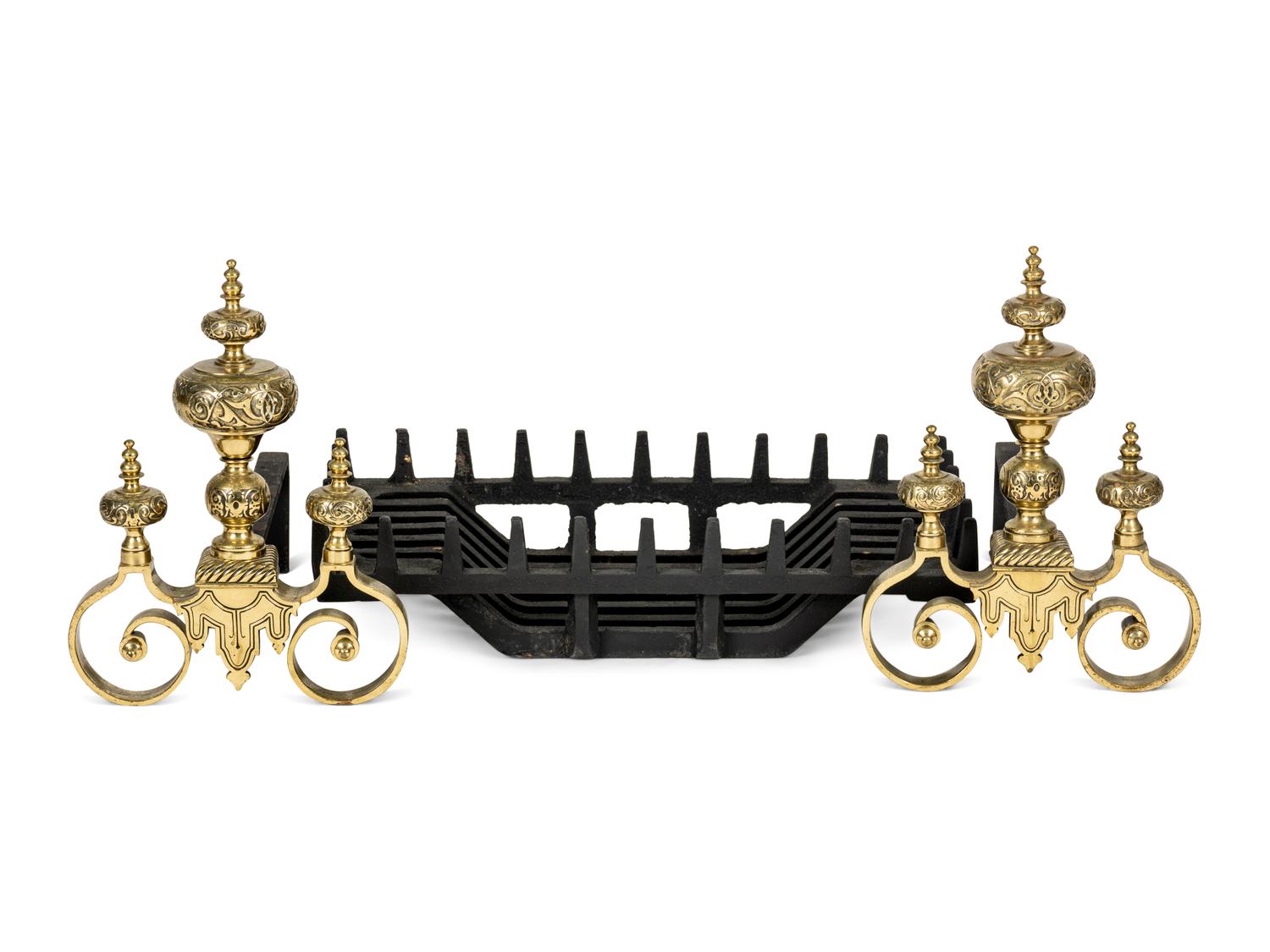 A Pair of Continental Brass Andirons