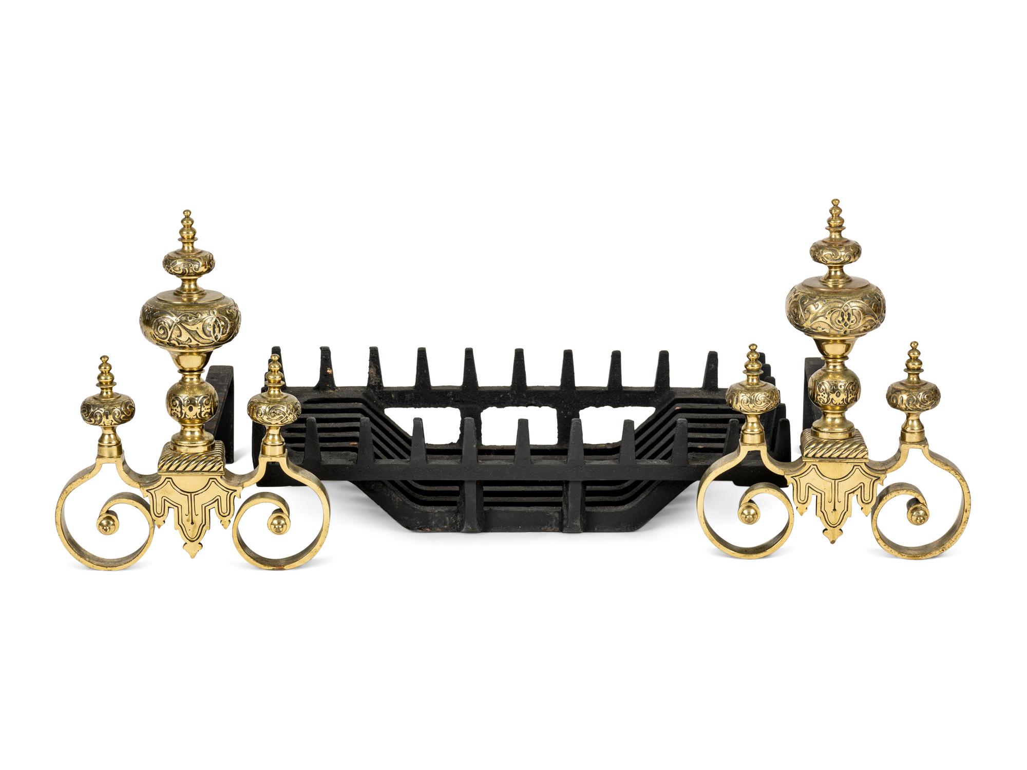 A Pair of Continental Brass Andirons