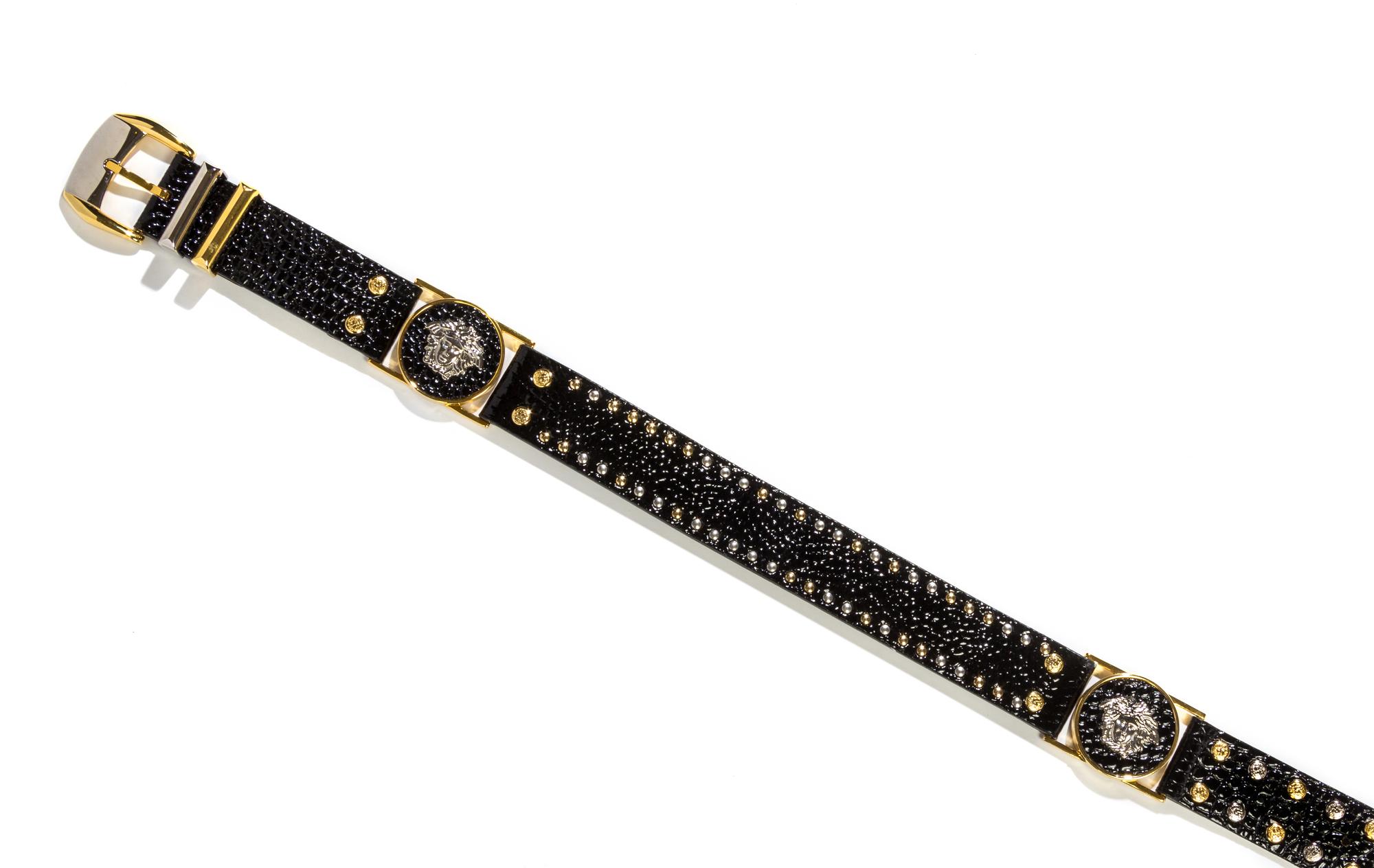 A Gianni Versace Black Patent Croc Embossed Belt, Size 65/26.