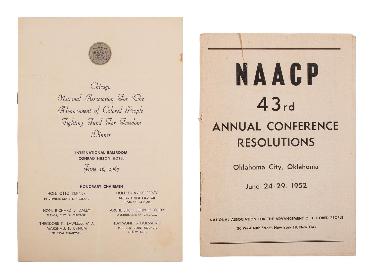 [CIVIL RIGHTS]. A group of items related to the NAACP incl. membership card and certificate.