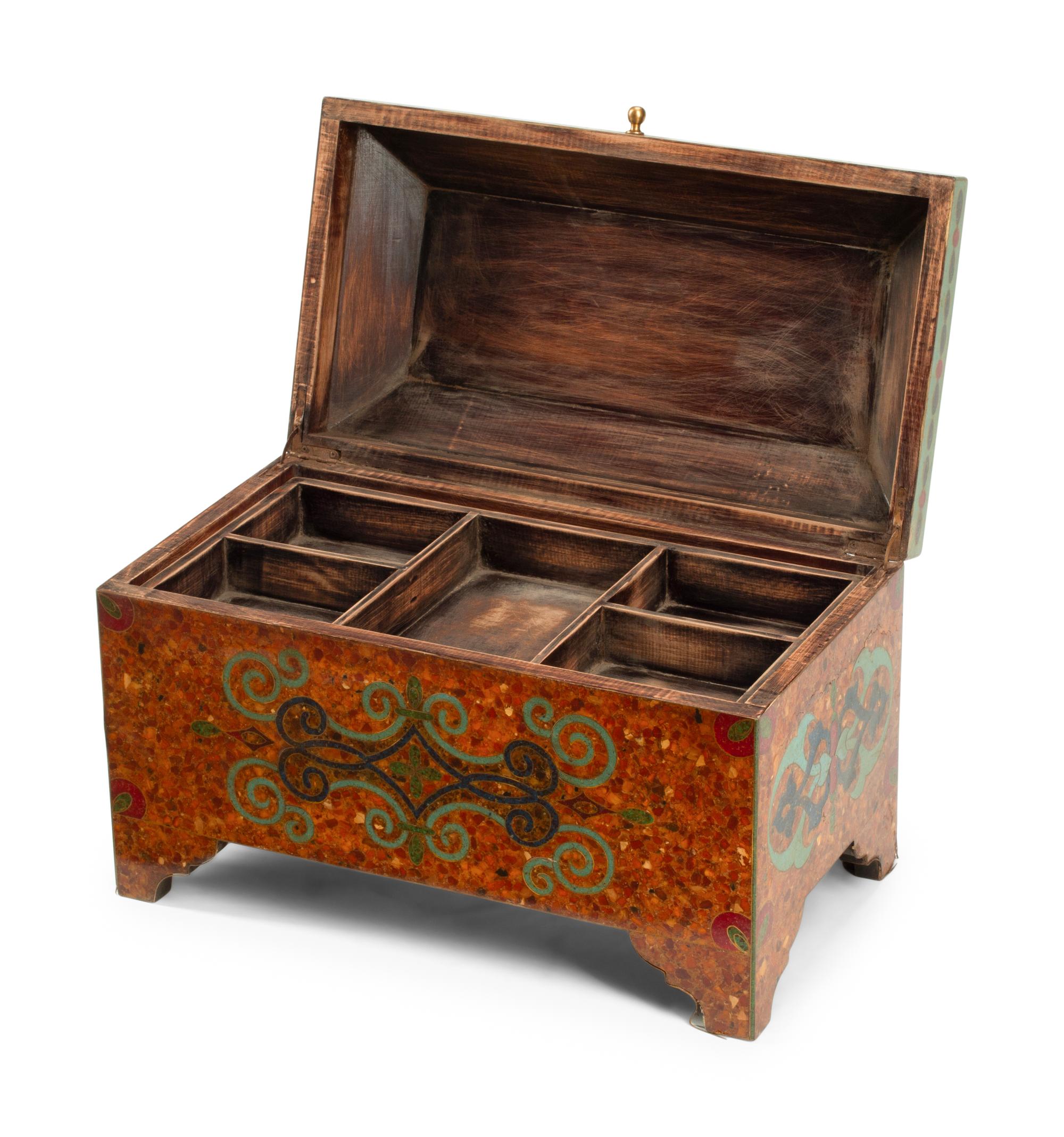 A Middle Eastern Amber, Turquoise and Lapis Lazuli Inlaid Table Casket