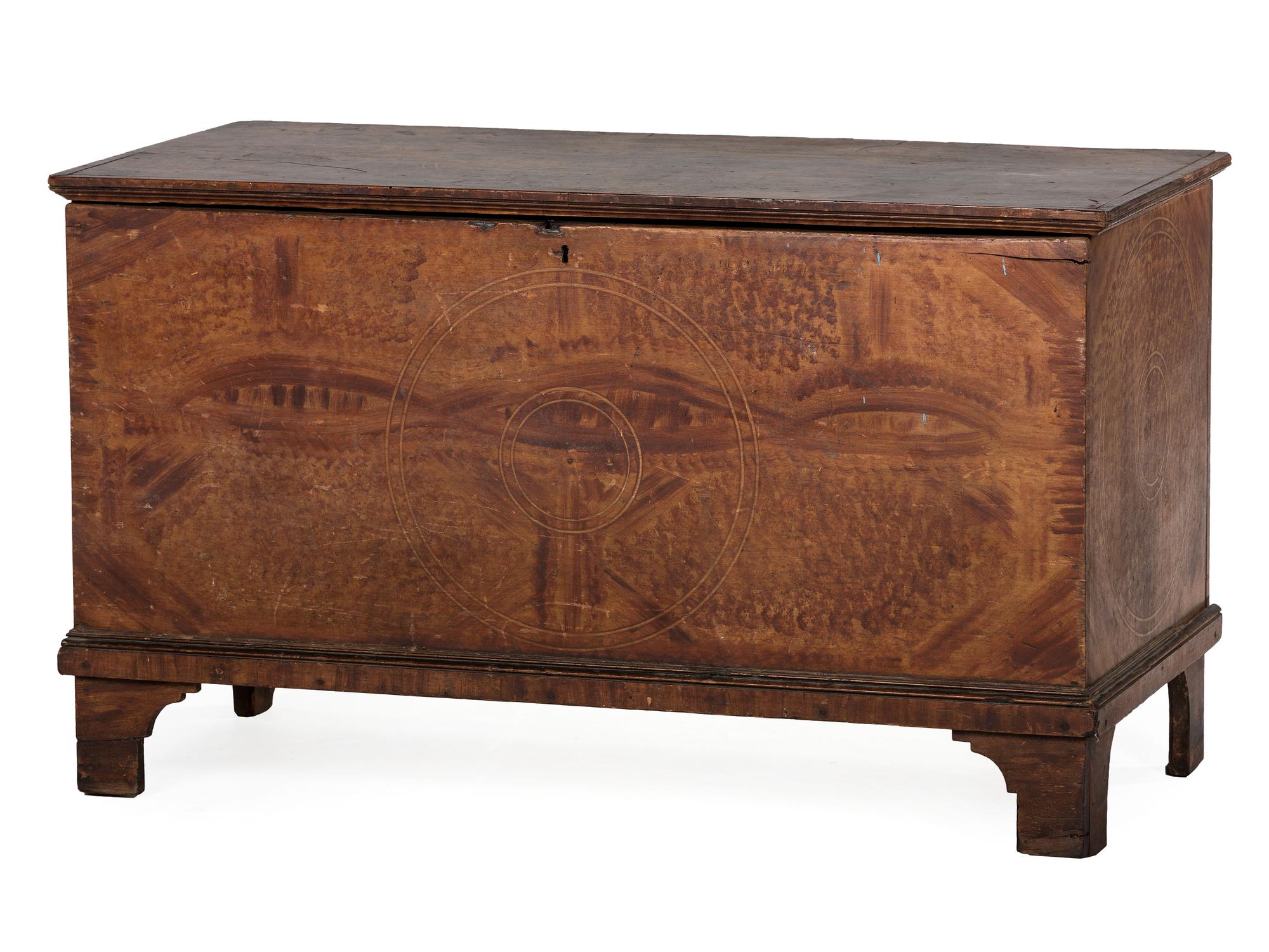 A Country Grain Paint and Compass Decorated Pine Blanket Chest
