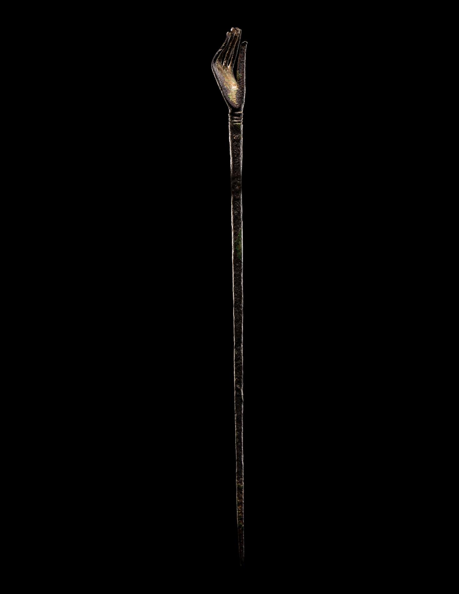 A Roman Bronze Asparagus and a Roman Bronze Hand Pin