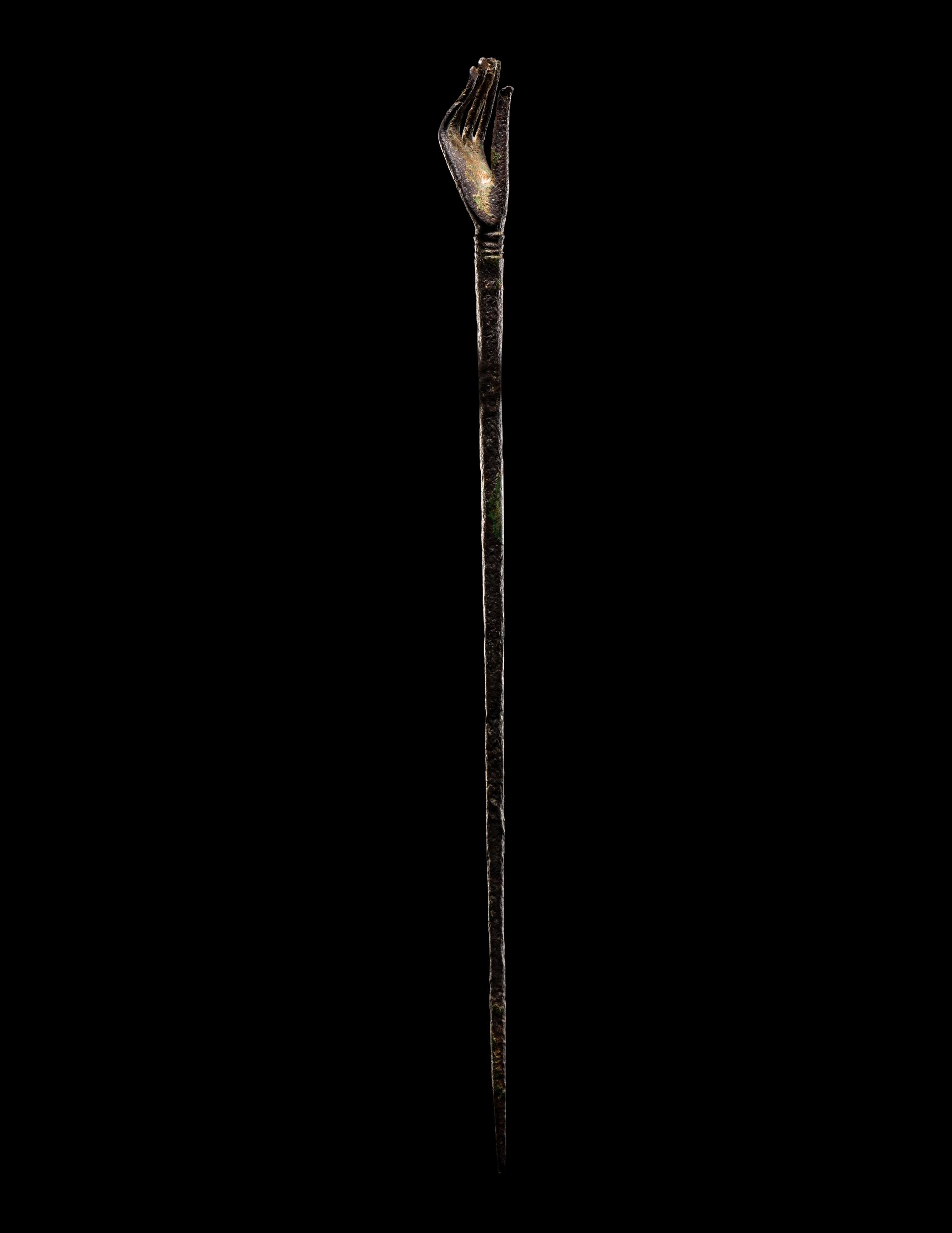 A Roman Bronze Asparagus and a Roman Bronze Hand Pin
