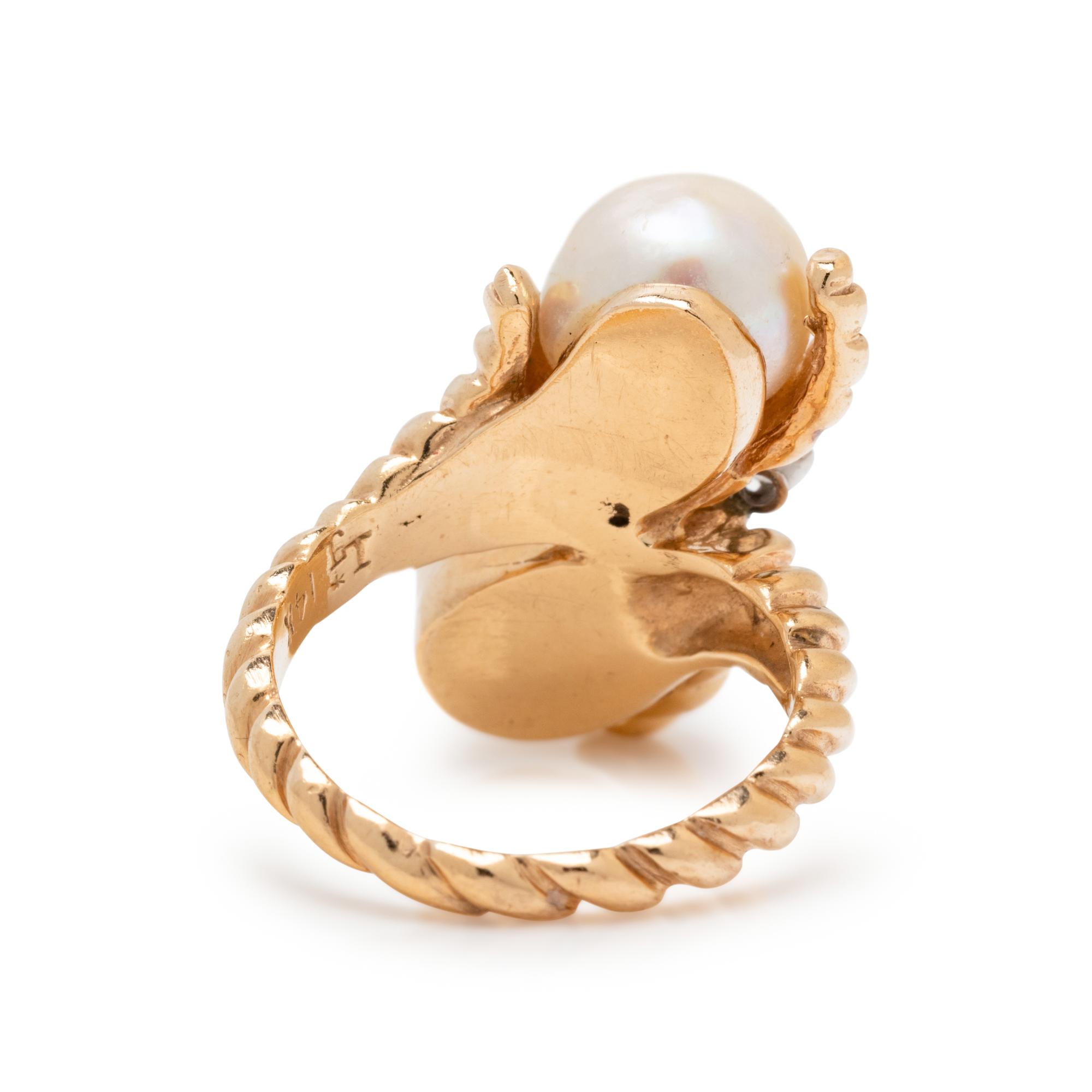 CULTURED BAROQUE PEARL AND DIAMOND RING