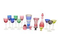 A Collection of Bohemian Colored Cut-to-Clear Glass Articles